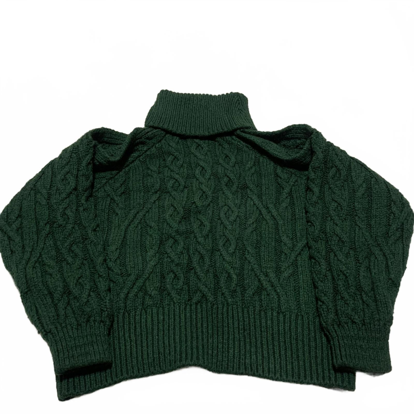 Zara Women's Size Small Dark Green Cable Knit Turtleneck Sweater Opened Shoulder