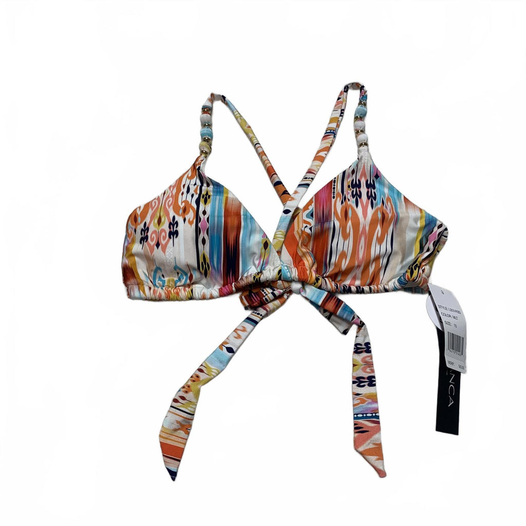 LA Blanca Womens Size 10 Colorful Print Triangle Bikini Top Beaded Straps