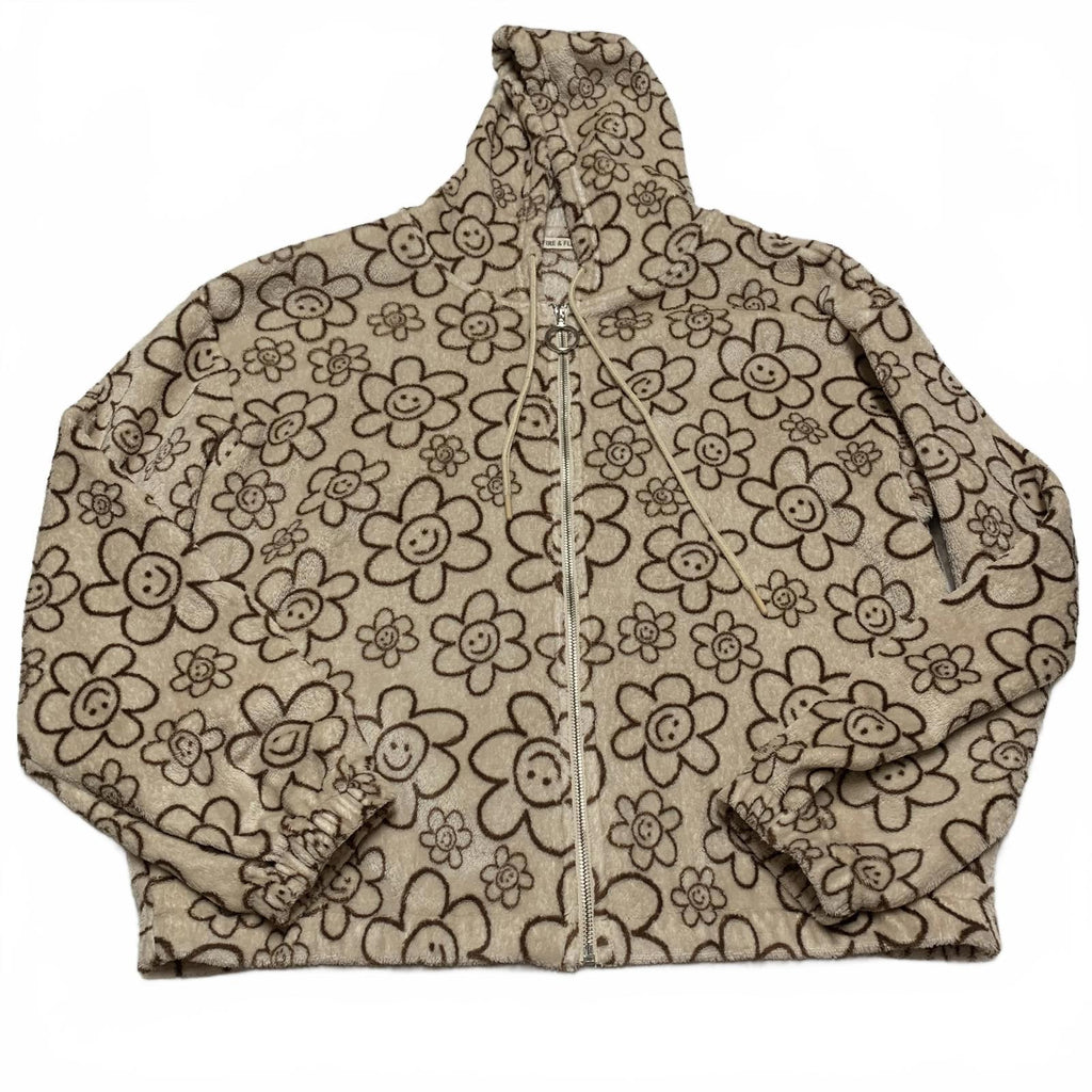 Fire & Fleur Womens Size 3xL Beige Floral Patterned Fleece Hoodie Jacket