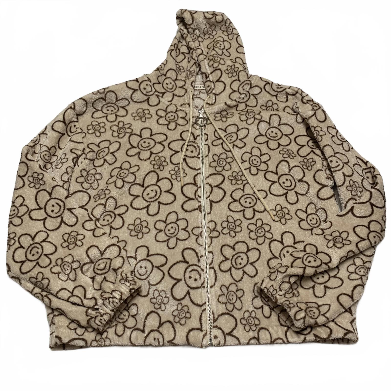 Fire & Fleur Womens Size 3xL Beige Floral Patterned Fleece Hoodie Jacket