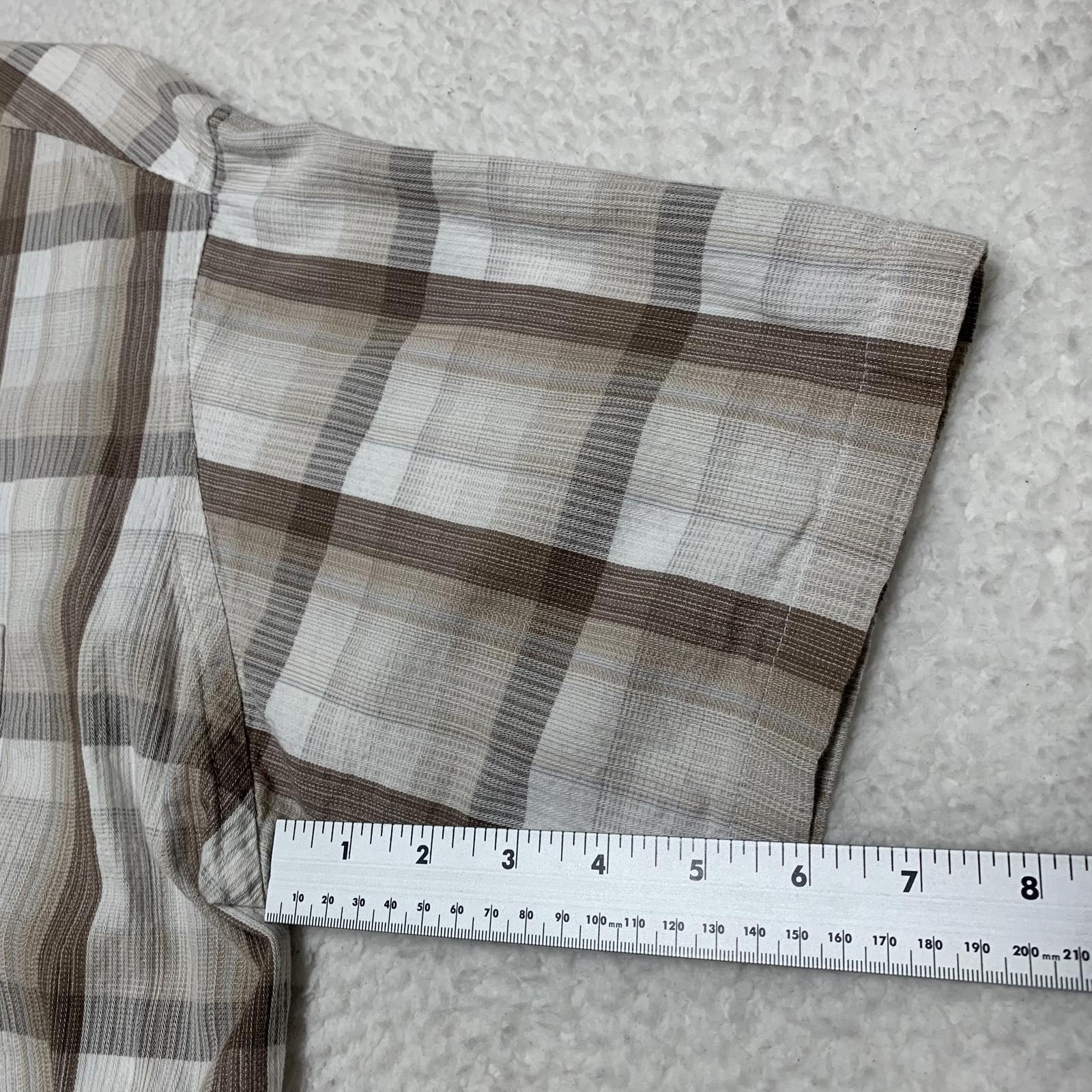 Van Heusen Mens Size XXL Beige Plaid Short Sleeve Button Shirt