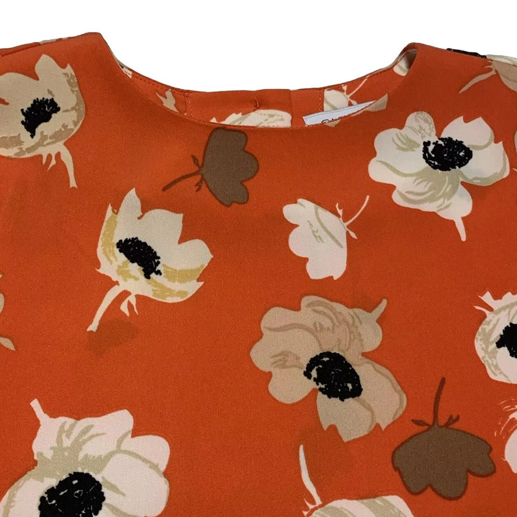 Carmen Marc Valvo Women’s Size 8 Orange Floral Print Bell Sleeve Top