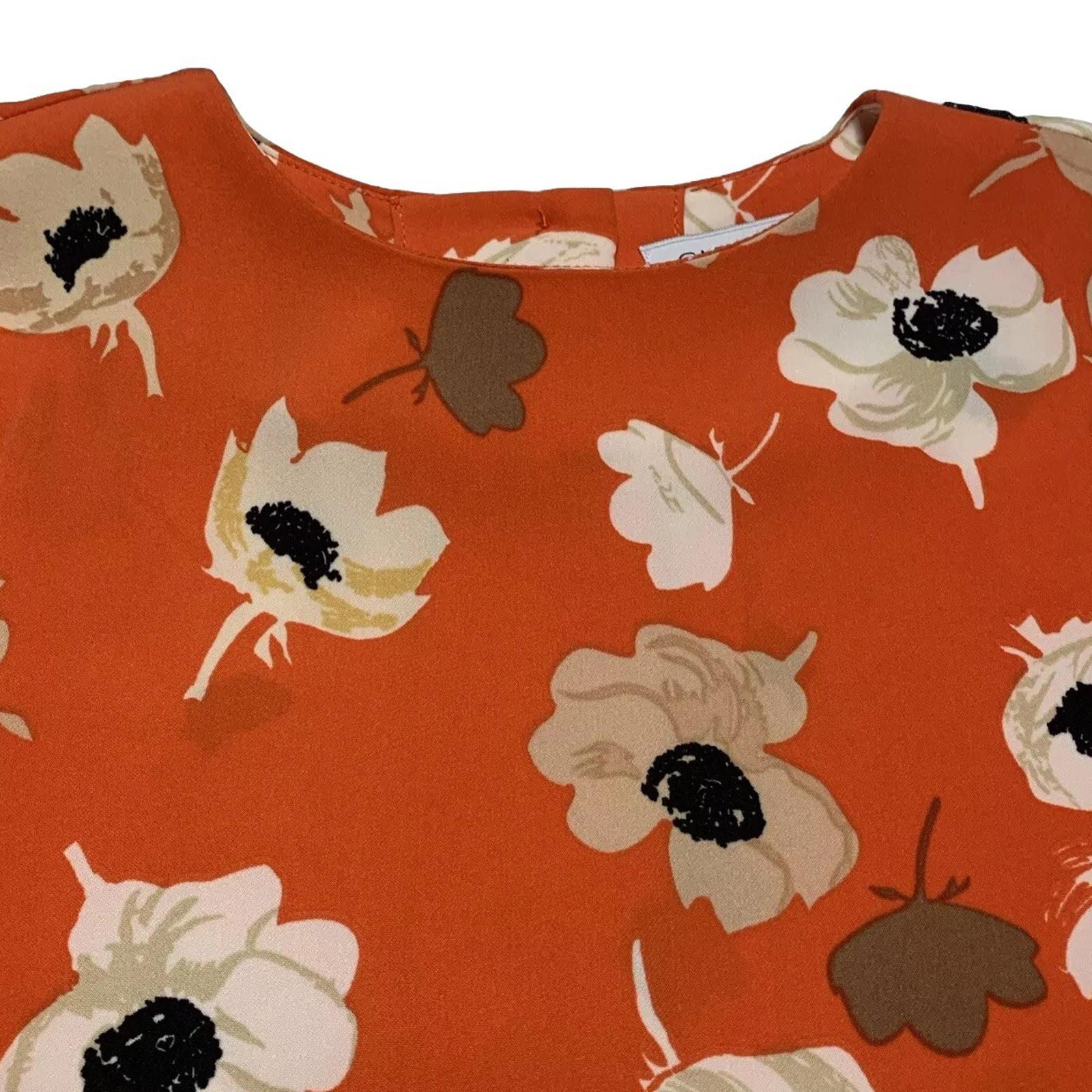Carmen Marc Valvo Women’s Size 8 Orange Floral Print Bell Sleeve Top