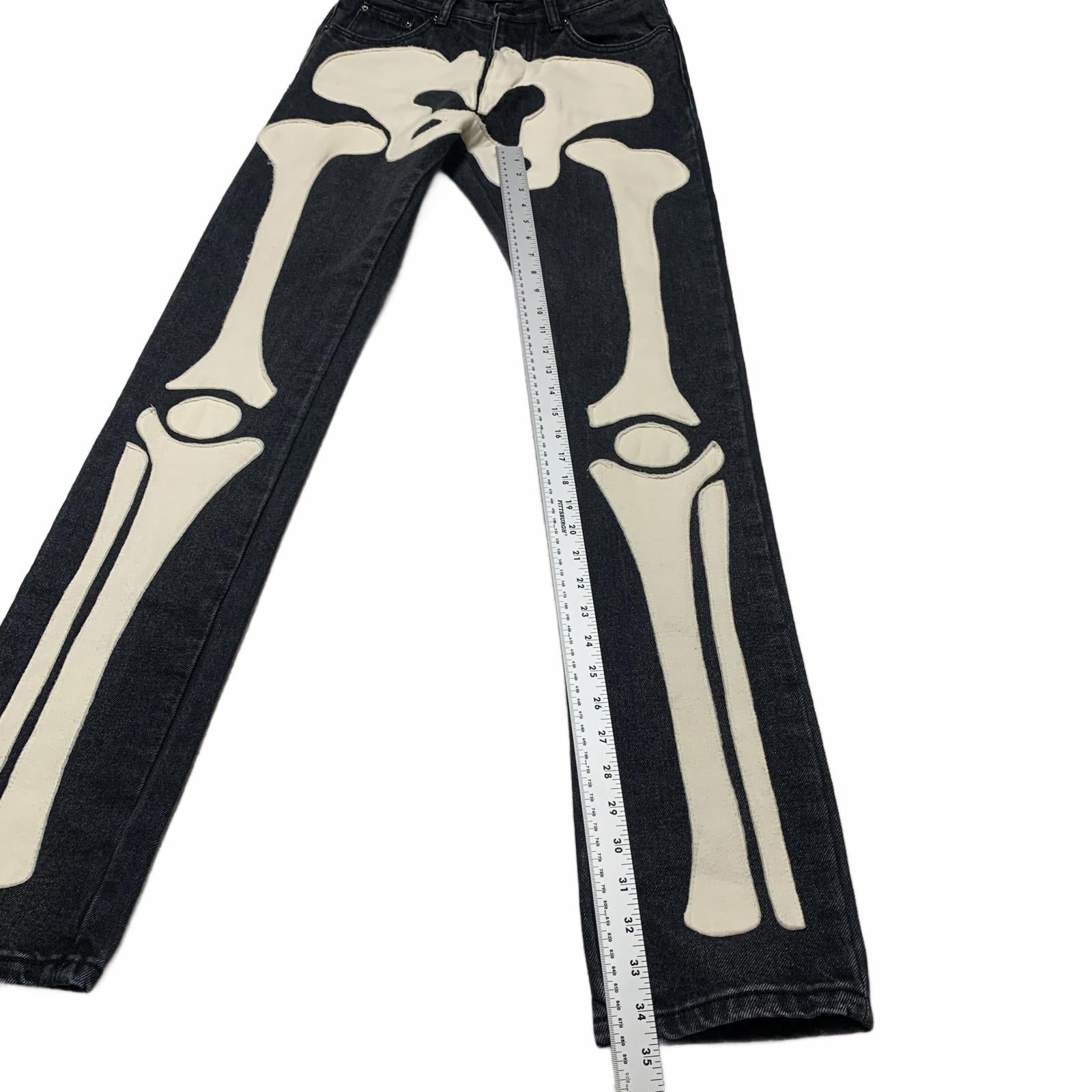 MNML Mens Sz 28 Black Skull Graphic Jeans