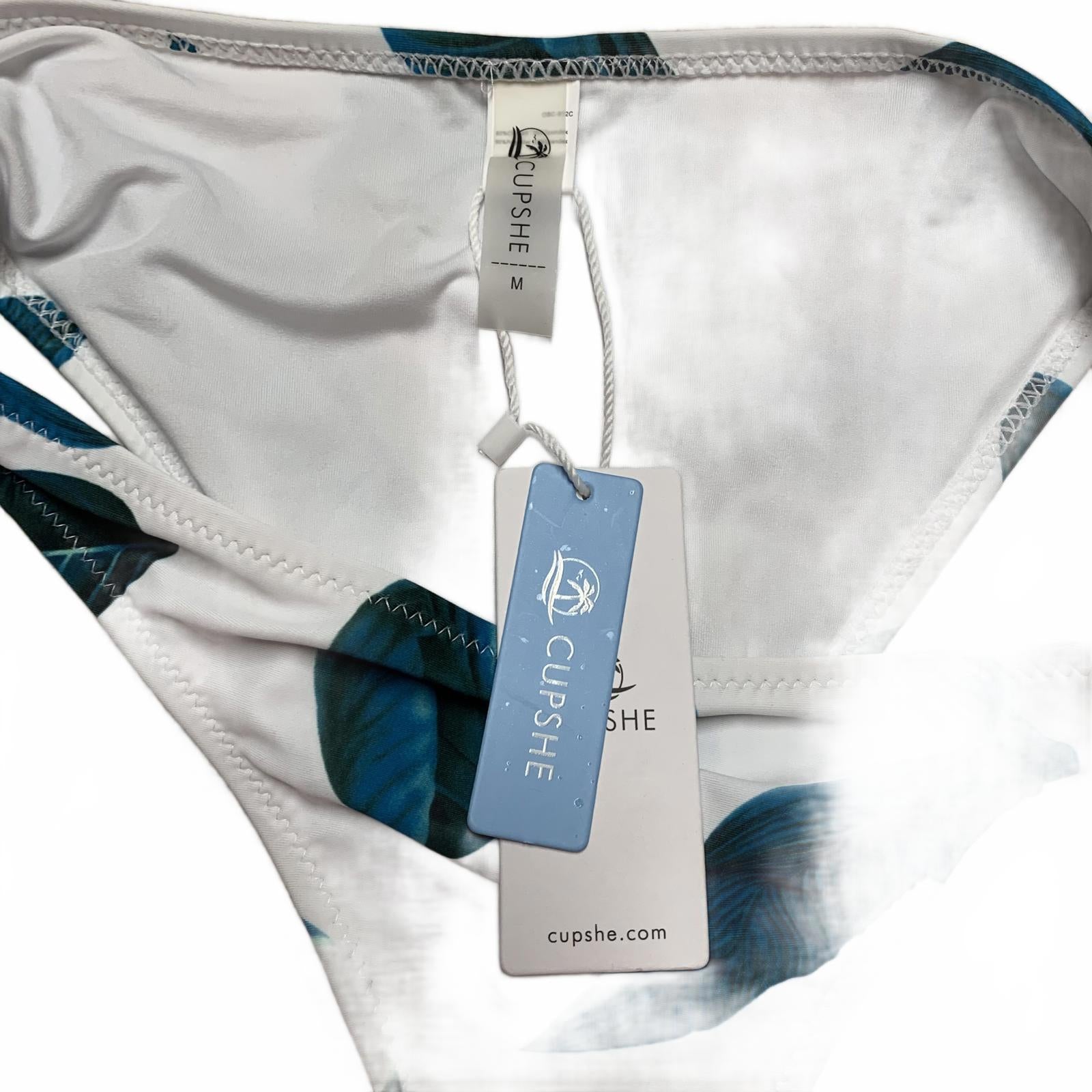 Cupshe Women's Size M  Bikini Bottoms with Blue Leaf Print