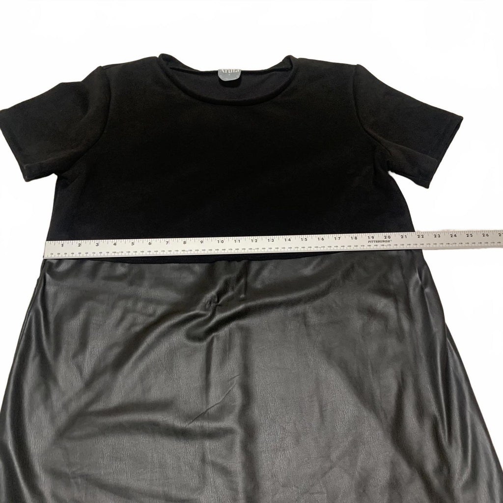 Arula Women's Size 1X Short Sleeve Casual Dress Faux Leather Skirt USA