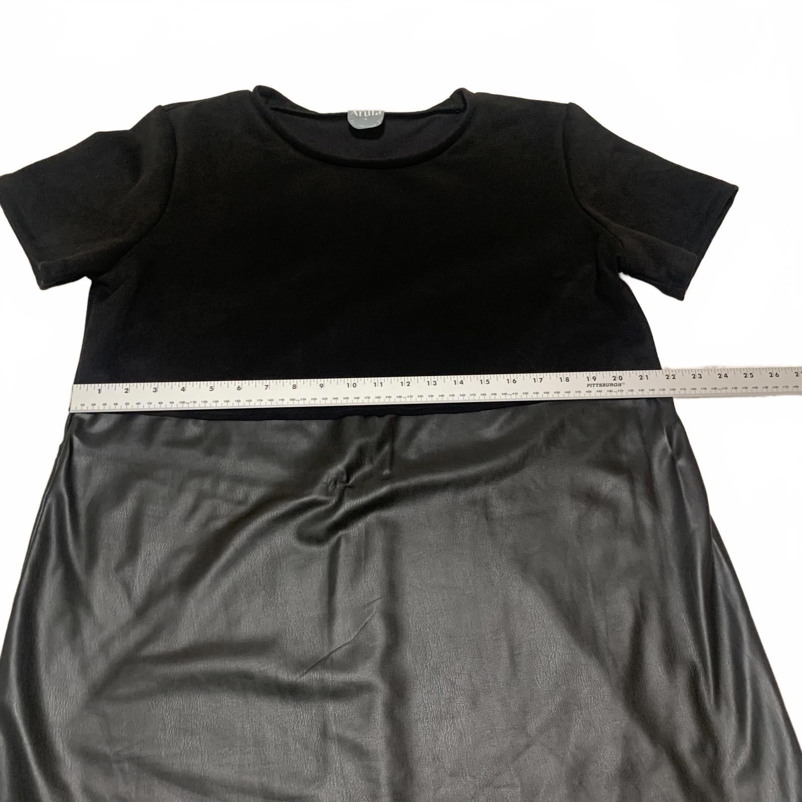 Arula Women's Size 1X Short Sleeve Casual Dress Faux Leather Skirt USA