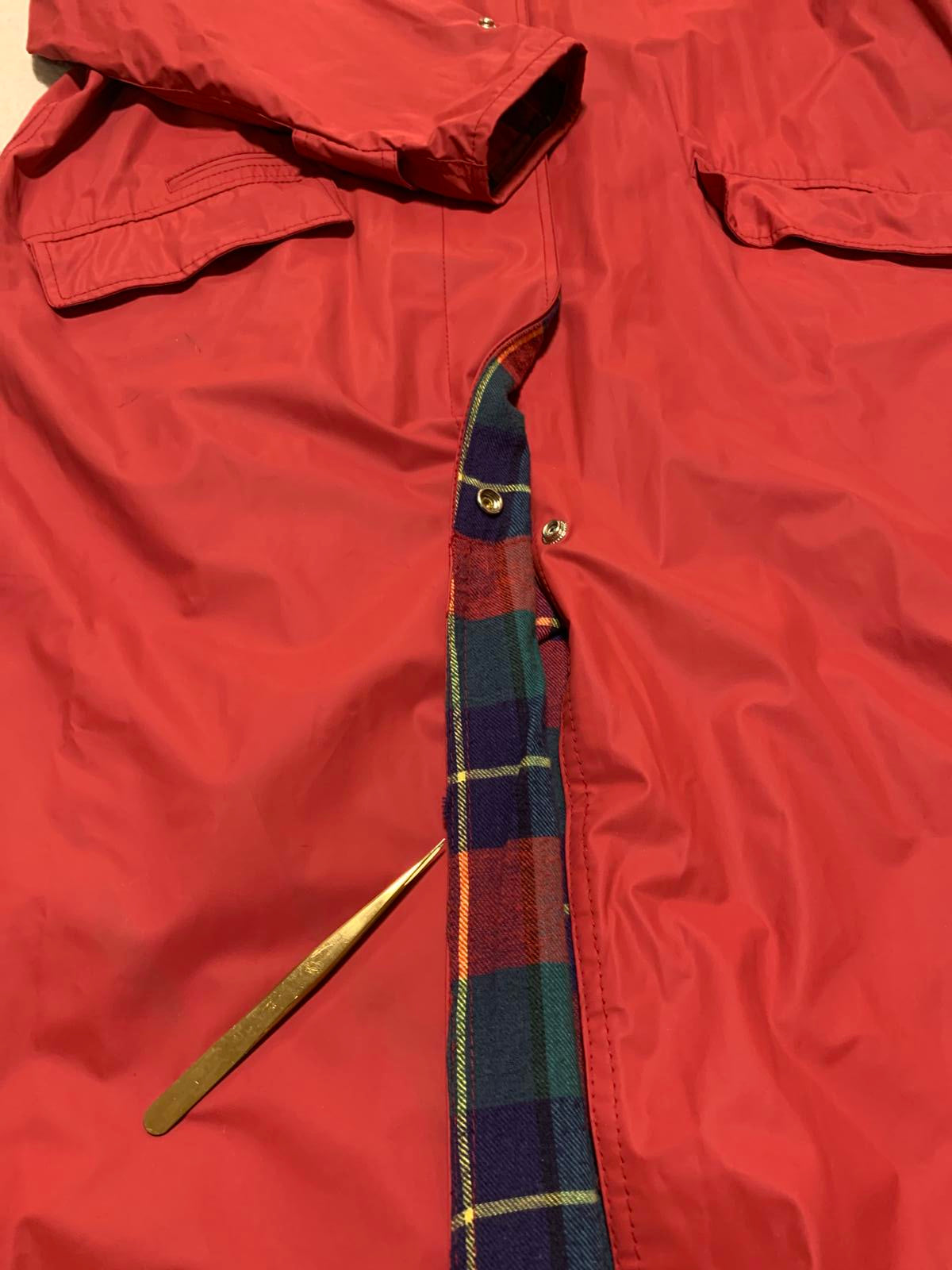 Vintage Misty Harbor Women's L Red Casual Rain Jacket Plaid Pattern PVC shell