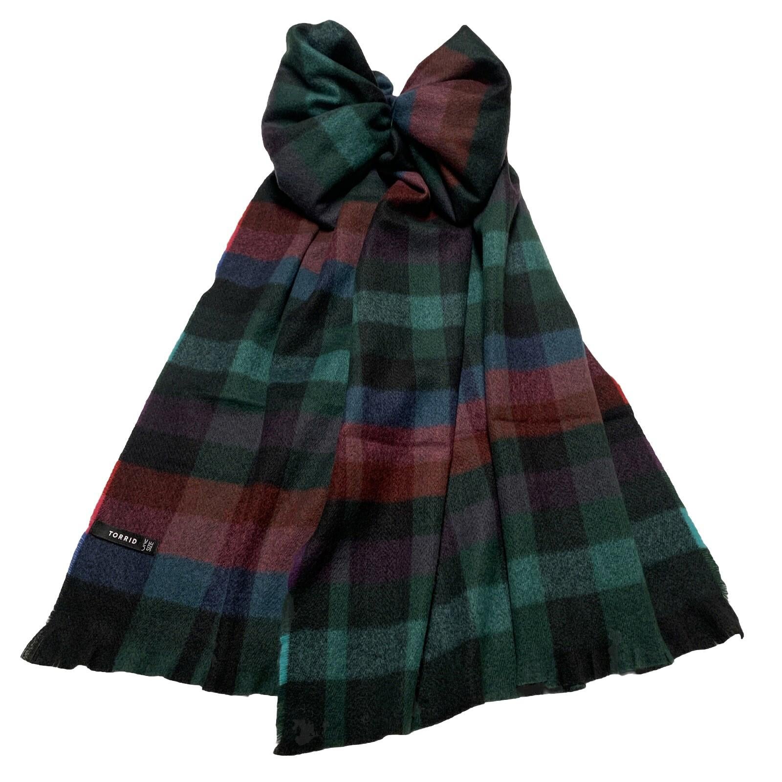 Torrid Multicolored Plaid Flannel Fringe Trim Scarf Shawl Wrap Blanket One Size