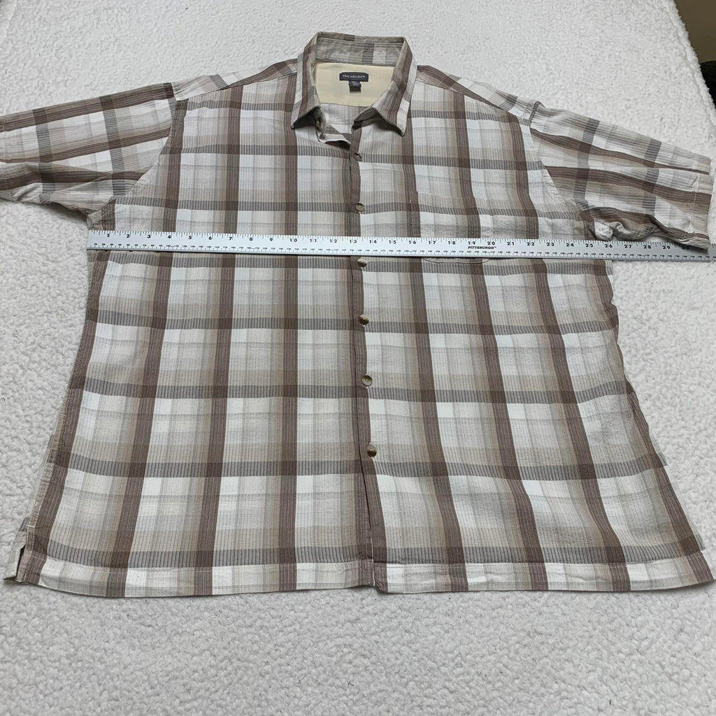 Van Heusen Mens Size XXL Beige Plaid Short Sleeve Button Shirt