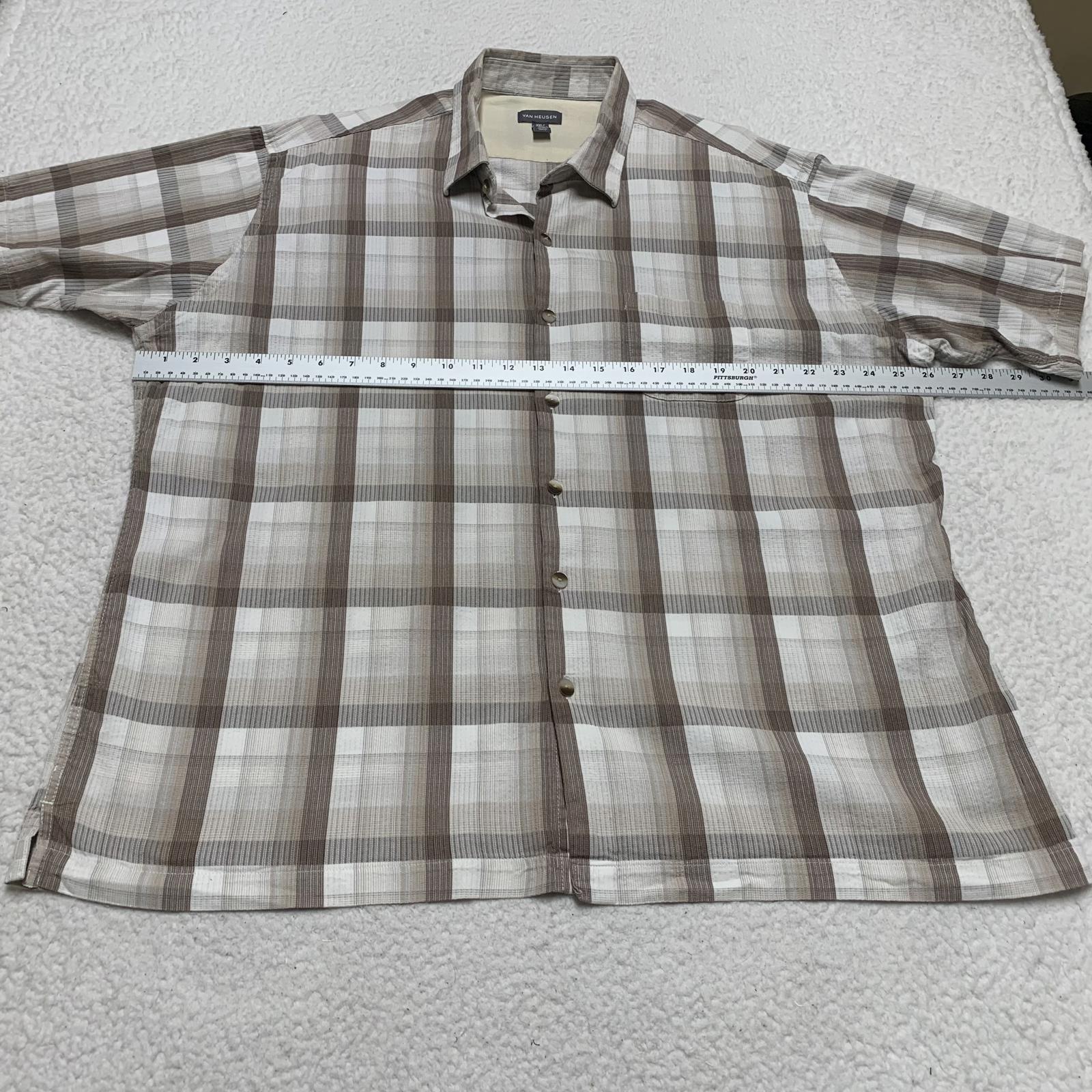 Van Heusen Mens Size XXL Beige Plaid Short Sleeve Button Shirt