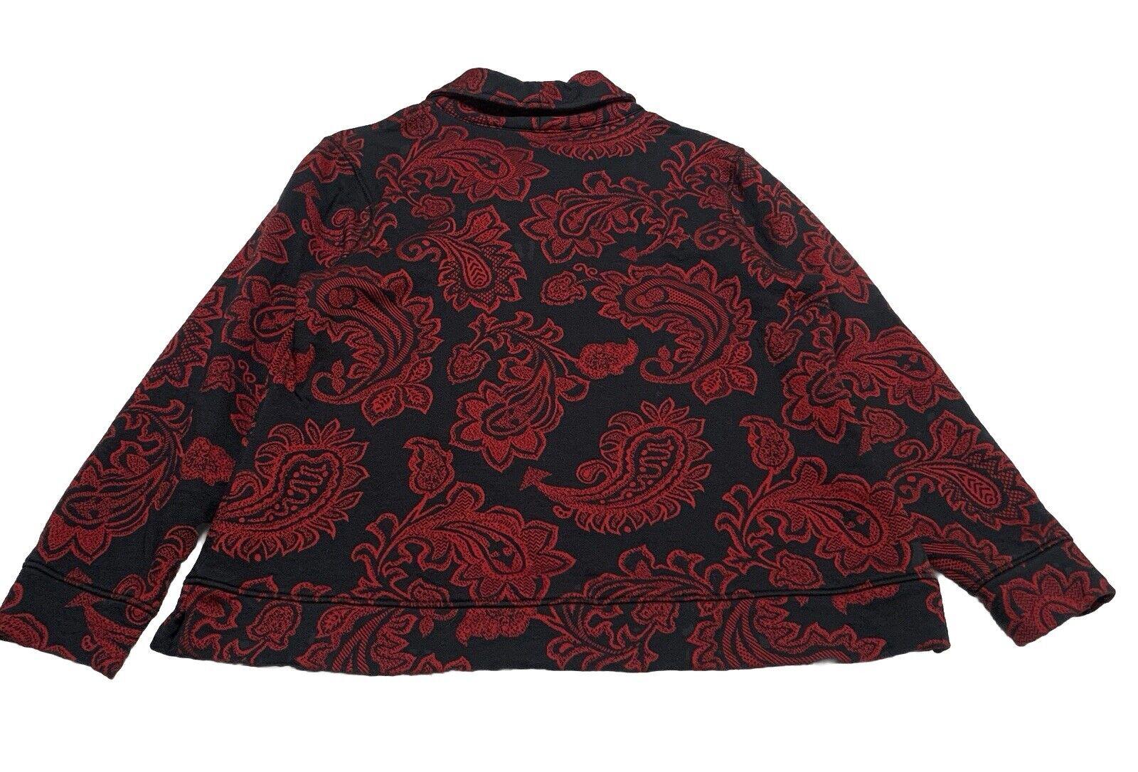 Croft & Barrow Womens Petite XL Red Black Paisley Floral Zip Sweater Long Sleeve
