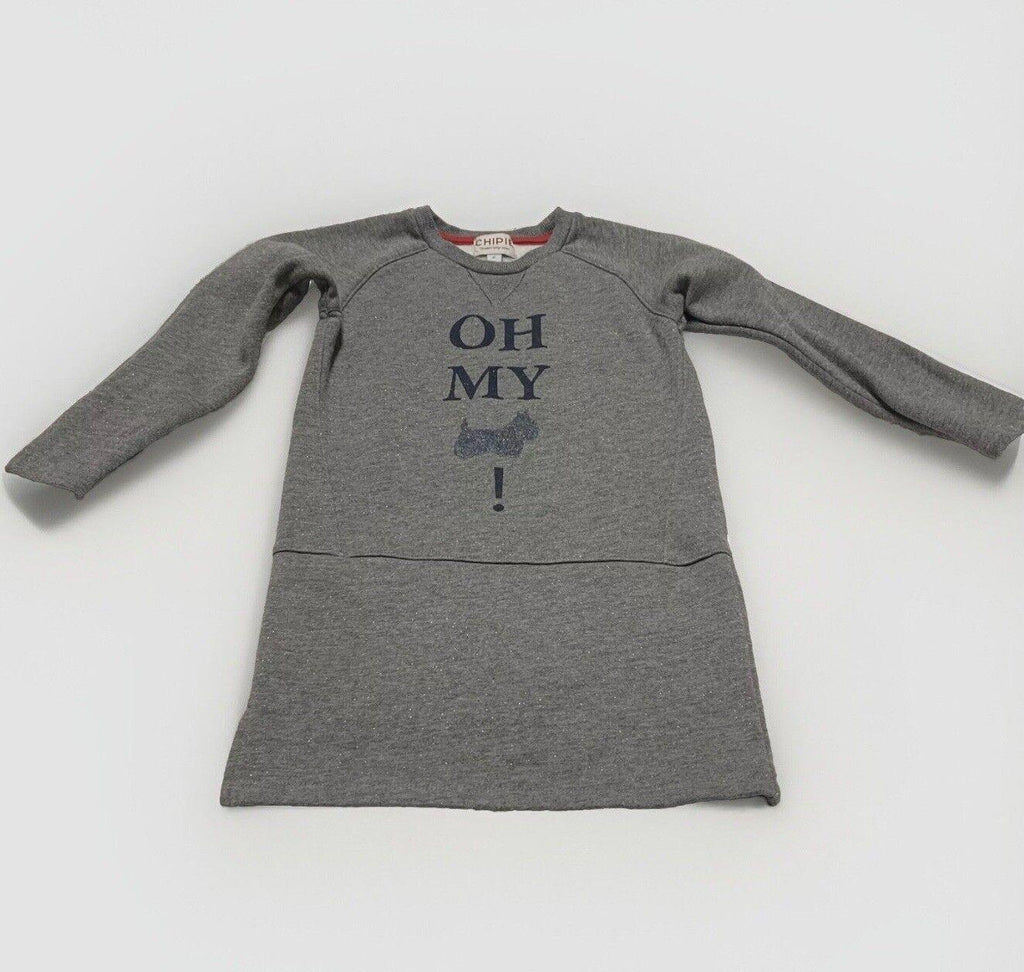 Chipie Girls Size 6 Heather Gray Fleece Sweatshirt Dress Scottish Dog Glitter
