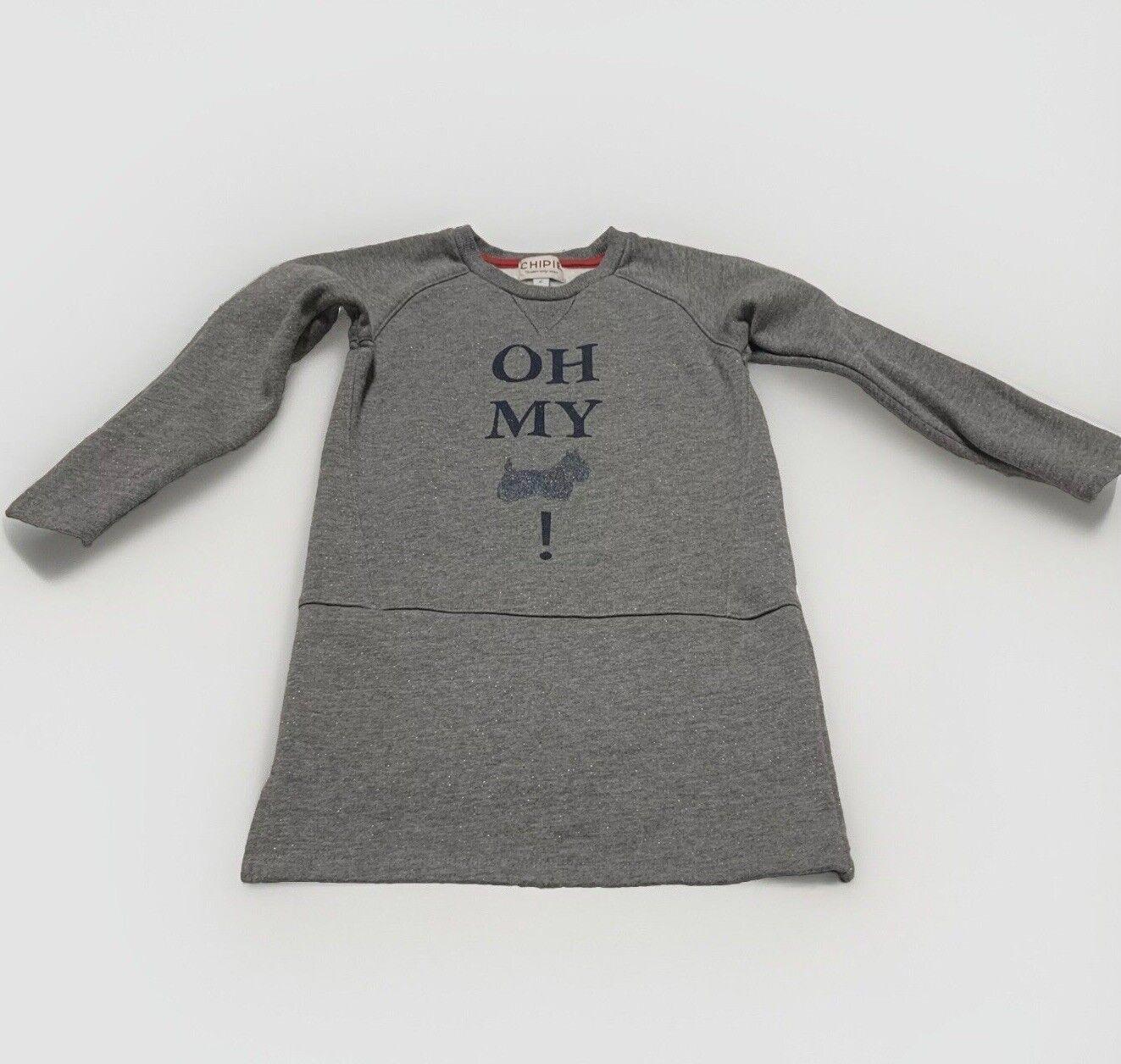 Chipie Girls Size 6 Heather Gray Fleece Sweatshirt Dress Scottish Dog Glitter