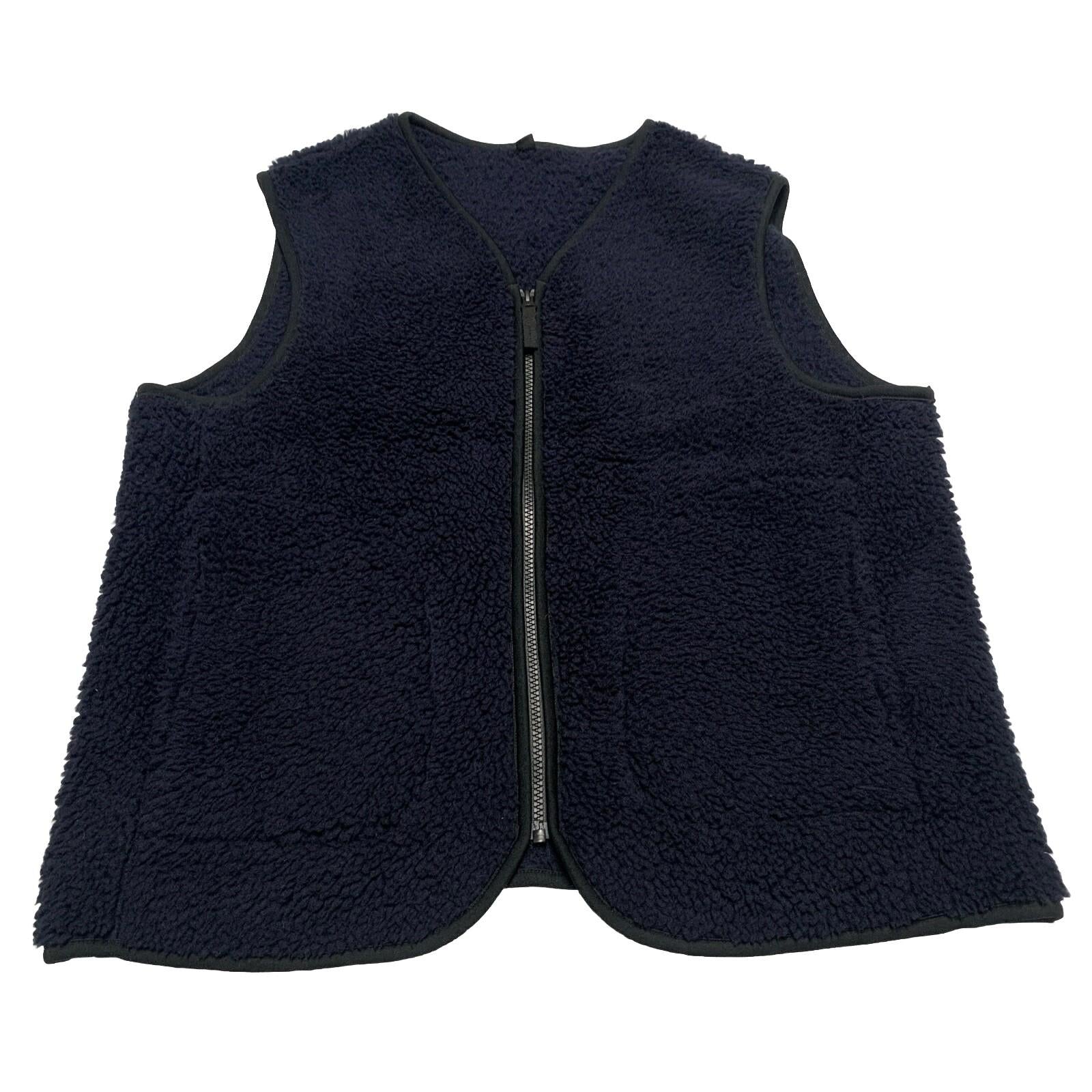 UNIQLO Women's Small Navy Vest V-Neck Full Zip Teddy Fleece Jacket Faux Sherpa