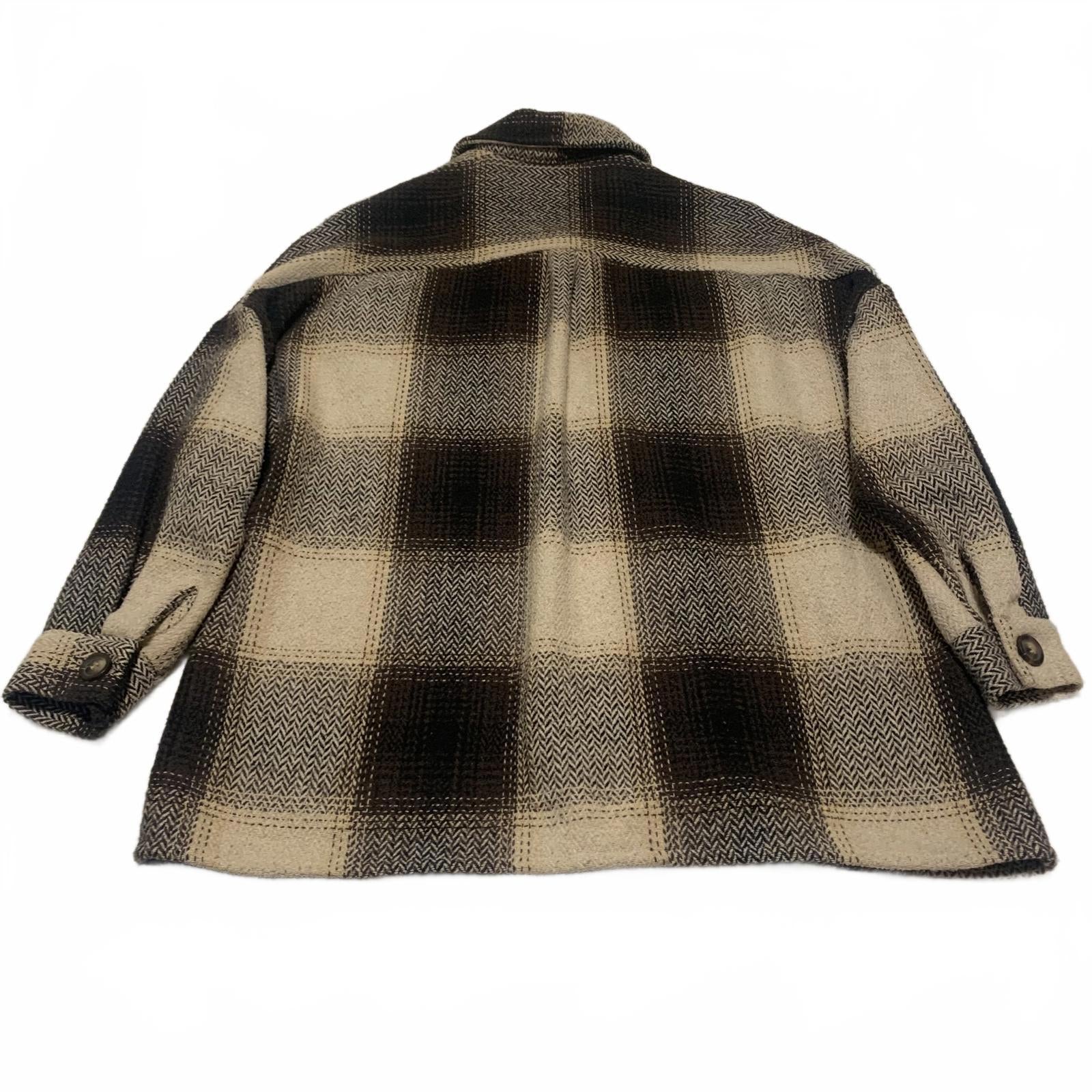 Amaryllis XS Beige Brown Plaid Button-Up Jacket  Cozy Fall Layering Piece