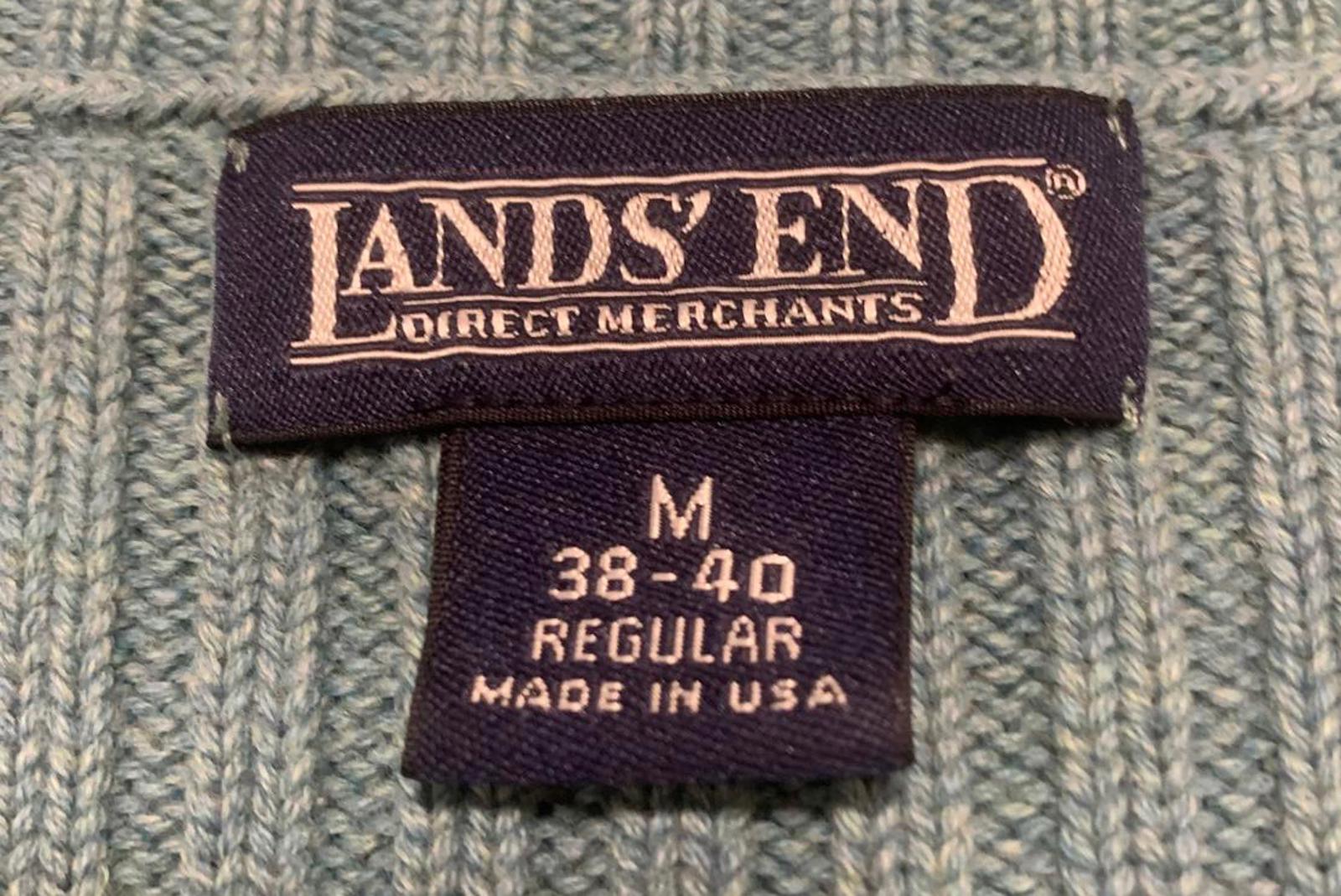 VTG 90s Lands’ End Sweater Men’s M 38 40 Green Ribbed Knit Crewneck Made in USA