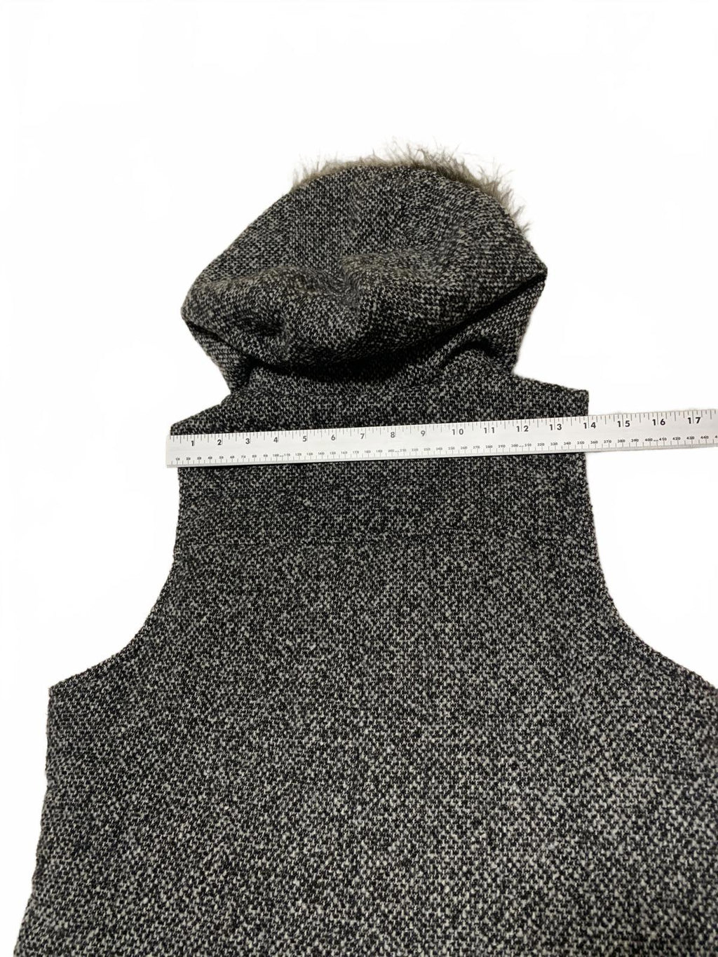 Y2K Faux Fur Vest  Supply Co. Women's Size L Specked Black Hooded Zip Up