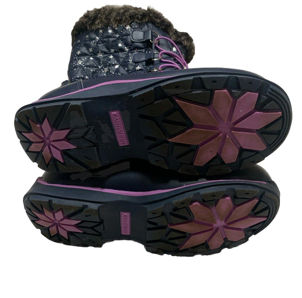 Lands End Youth Girls Size 4M Navy Purple Lace Trim Stars Rain/Snow Winter Boots