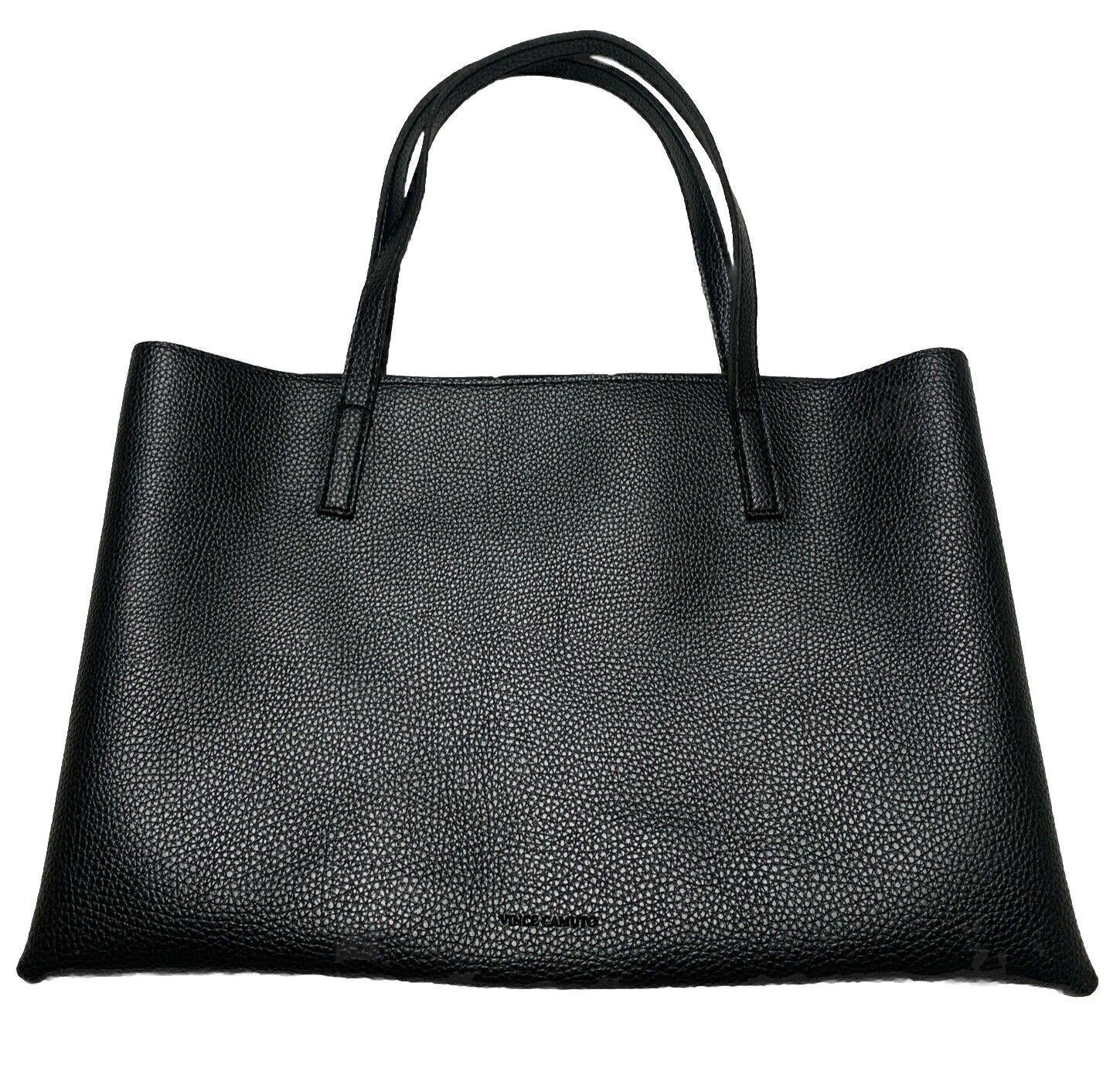 Vince Camuto Women’s Black Gray Stripe Pebbled Soft Vegan Leather Tote Bag