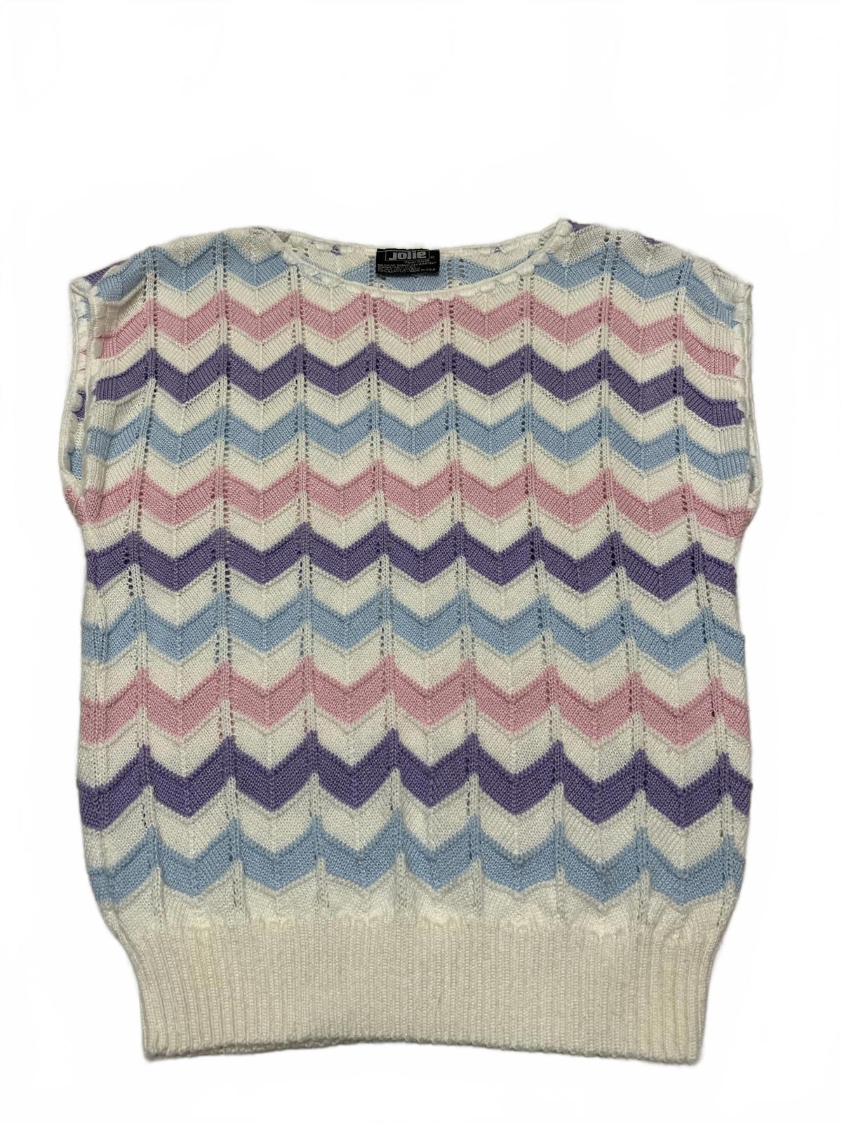 Vintage 80s Jolie New York Women's Pastel  Sweater Vest Chevron Pattern