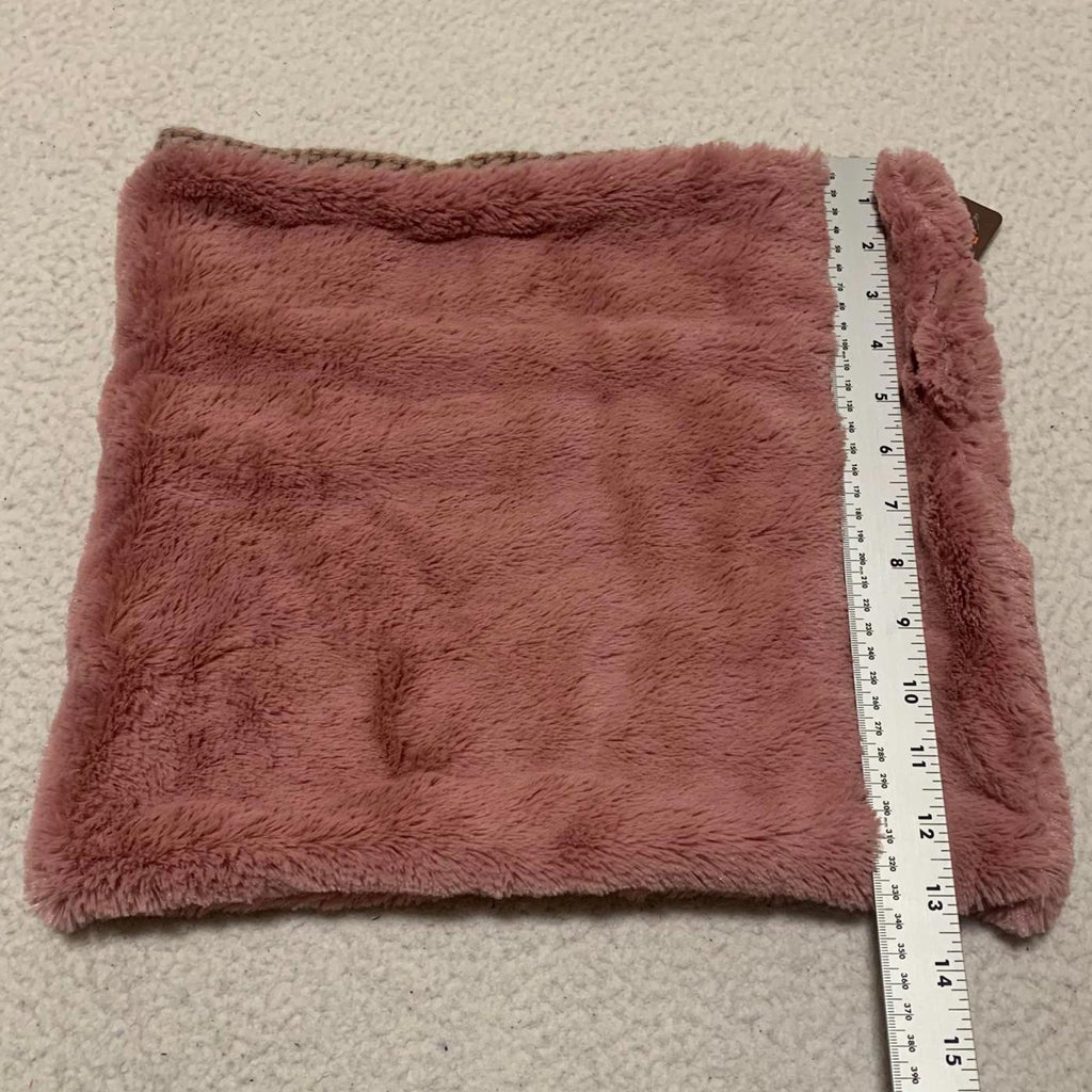 Elegant mauve faux fur knit cowl reversible, cozy and chic cold weather style.