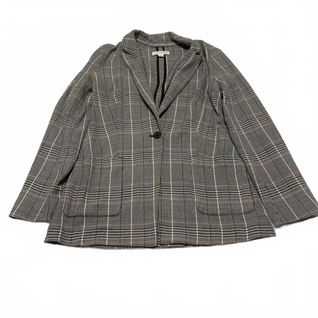 Treasure & Bond Women's Plaid Blazer Jacket XS Black Pink Gray 1-Button Stretch