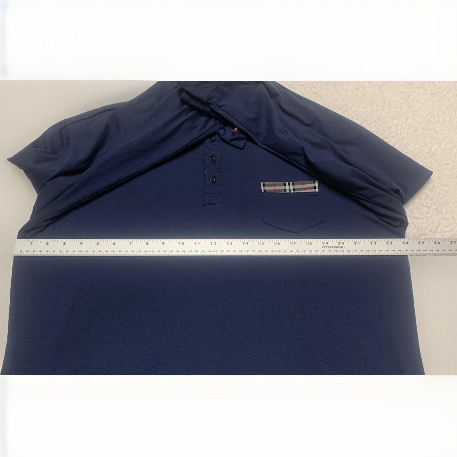 Coofandy  Men's  XXL Navy Blue Long Sleeve Polo Plaid Collar Pocket