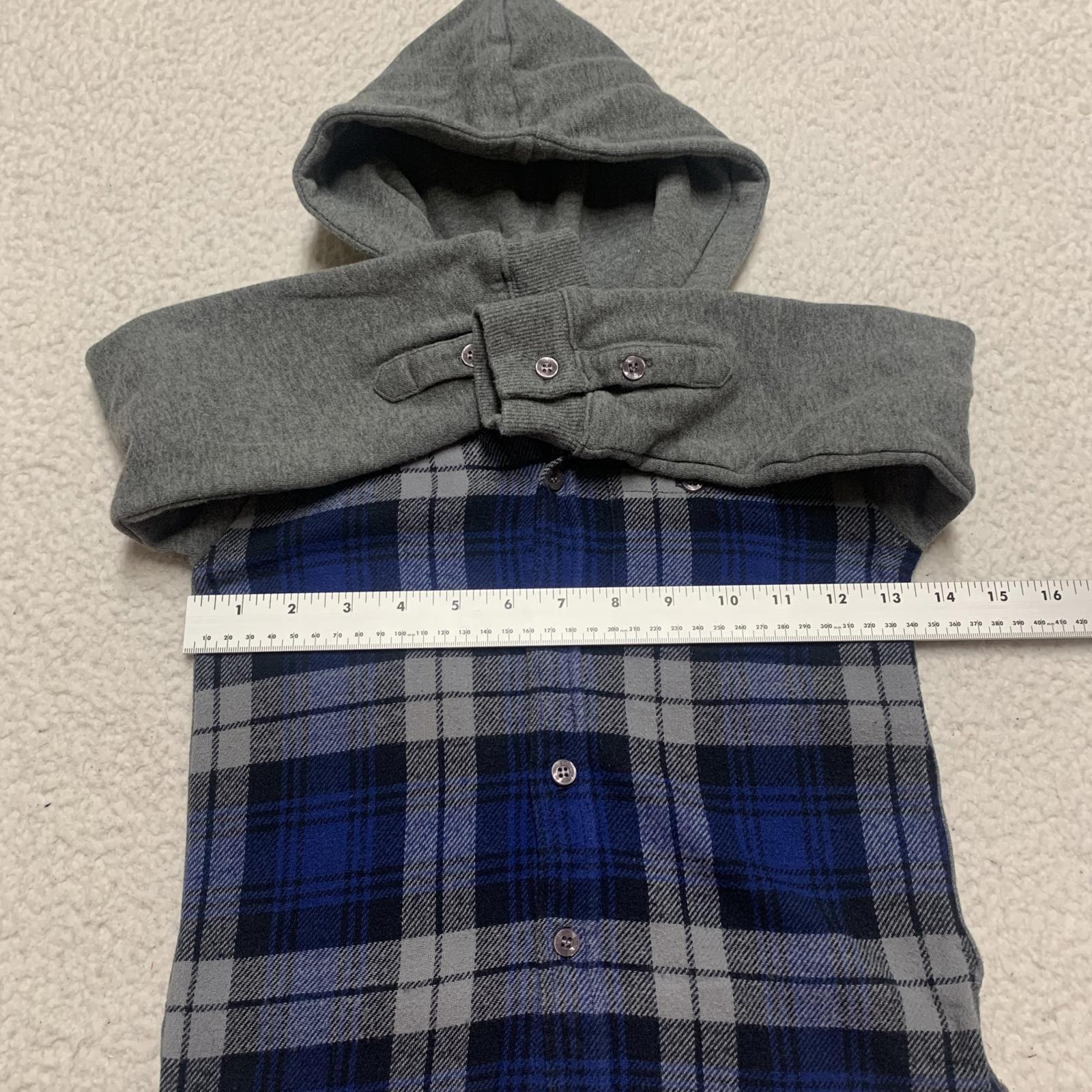 Brums Boys Size 5 Gray Blue Flannel Hooded Shirt Jacket Cotton