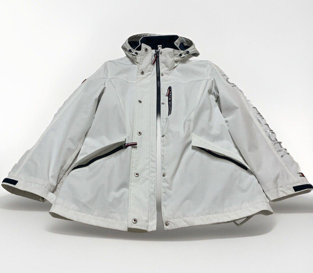Tommy Hilfiger Women's M White Weather Hood Jacket Rain Coat