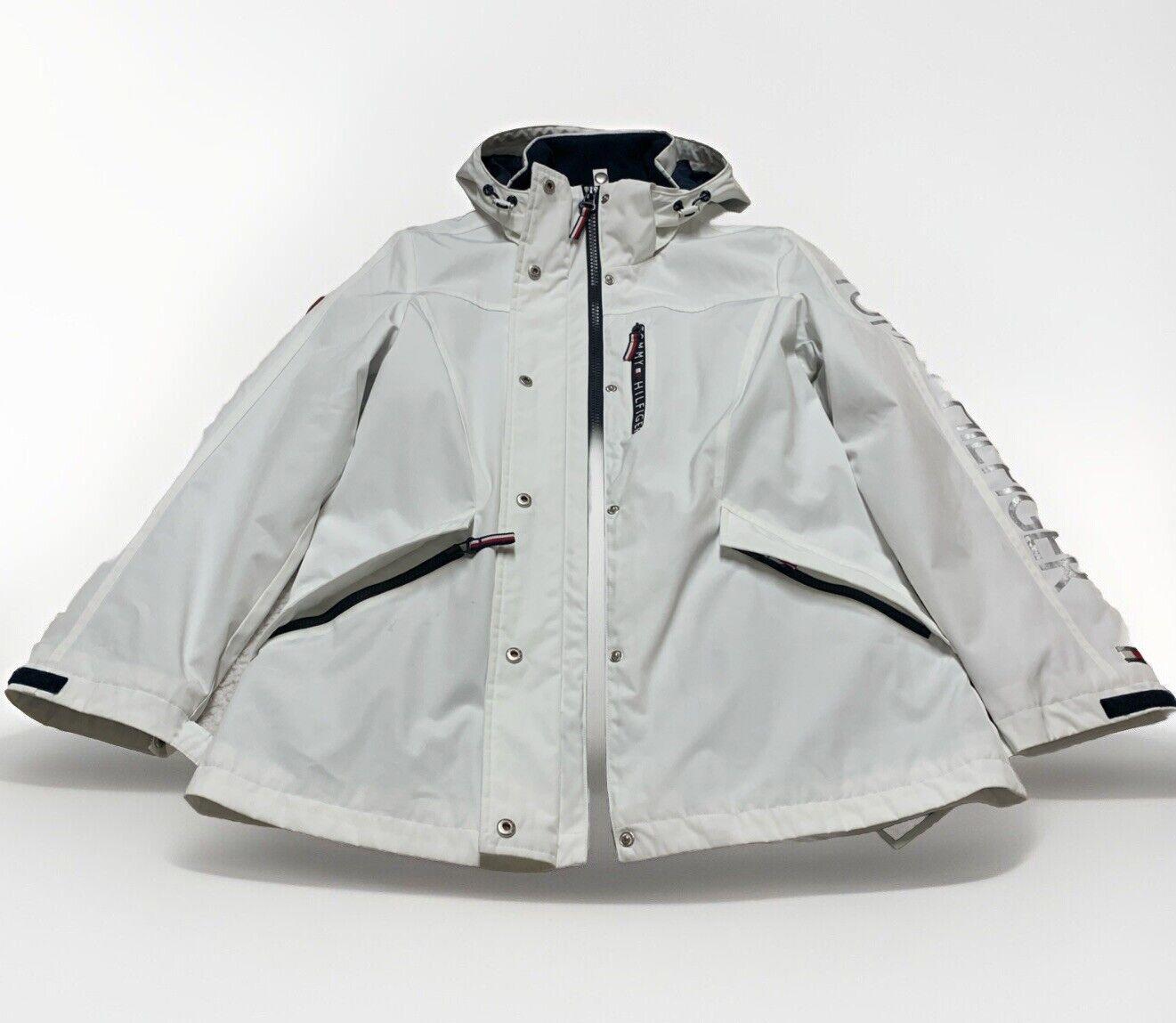 Tommy Hilfiger Women's M White Weather Hood Jacket Rain Coat