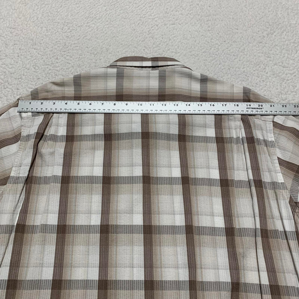 Van Heusen Mens Size XXL Beige Plaid Short Sleeve Button Shirt