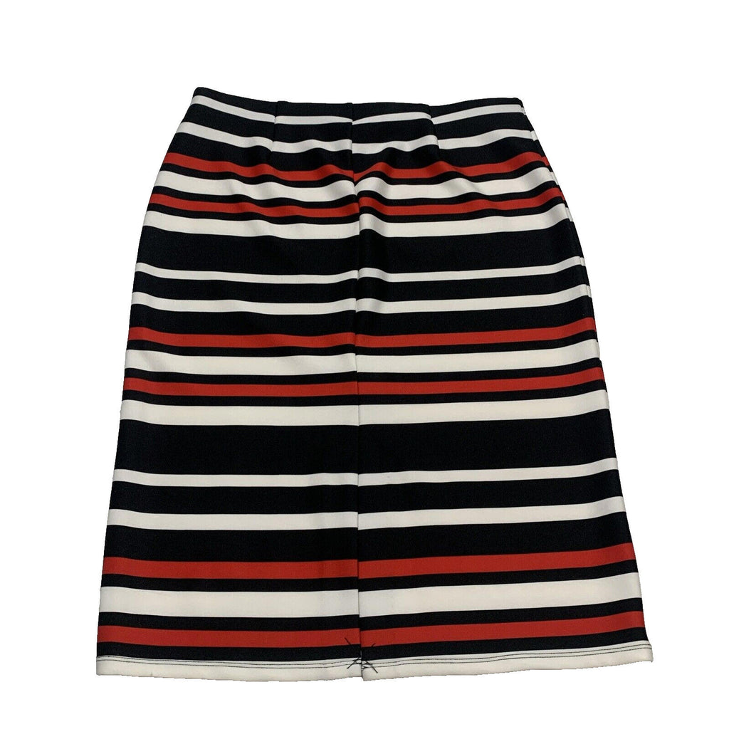 NYCC Women's Size M Red Black Bold Stripe Knee Length Modest Pencil Skirt