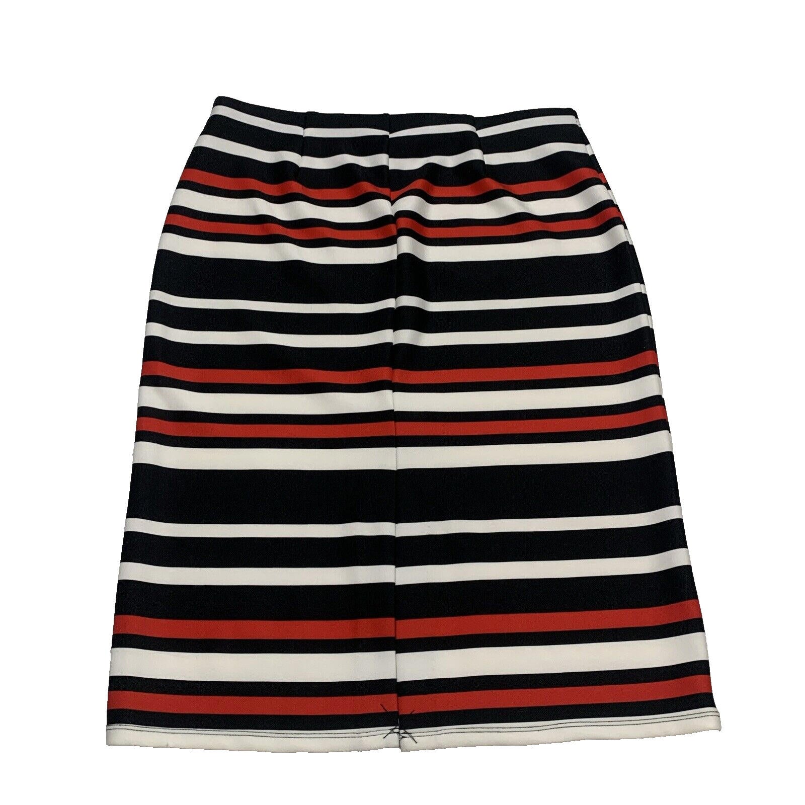 NYCC Women's Size M Red Black Bold Stripe Knee Length Modest Pencil Skirt