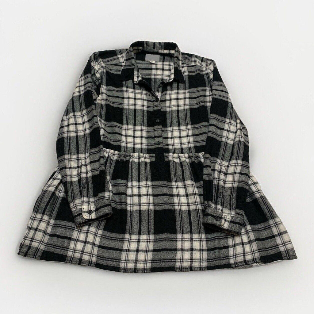 American Eagle Plaid Flannel Tunic Size Small Black White Pin Tuck Jegging Fit M