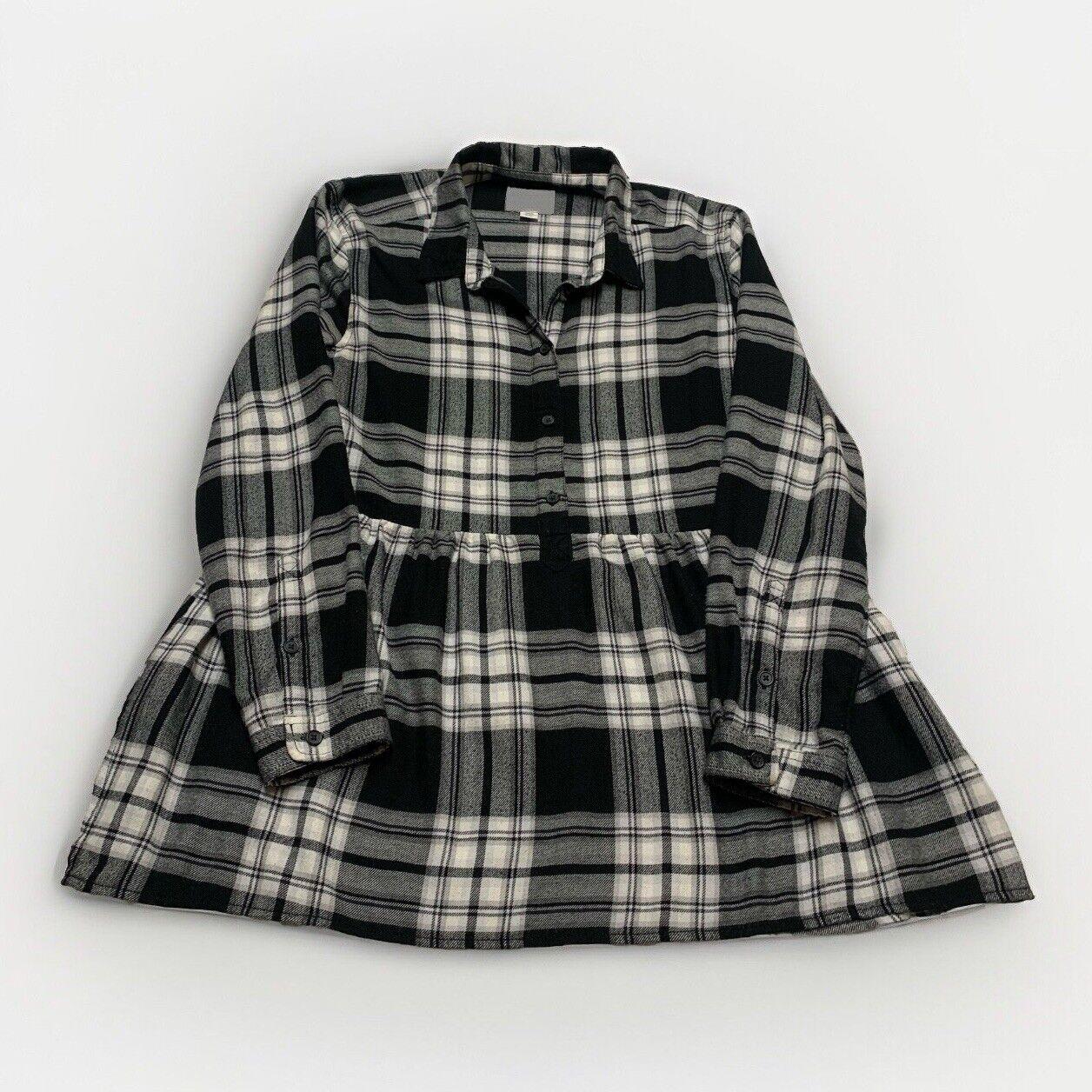 American Eagle Plaid Flannel Tunic Size Small Black White Pin Tuck Jegging Fit M