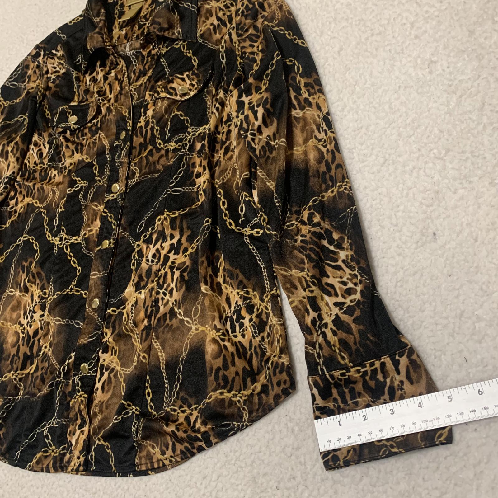 Miss Tina Knowles Women's Size XXL Leopard Print Black Gold Long Sleeve Blouse