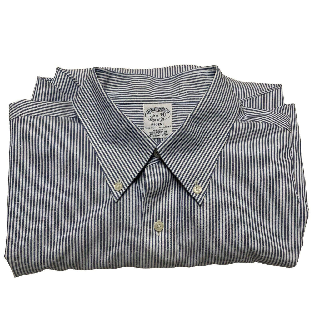 Brooks Brothers Regent Shirt Mens 16 1/2 - 34 Blue Striped Long Sleeve Non-Iron