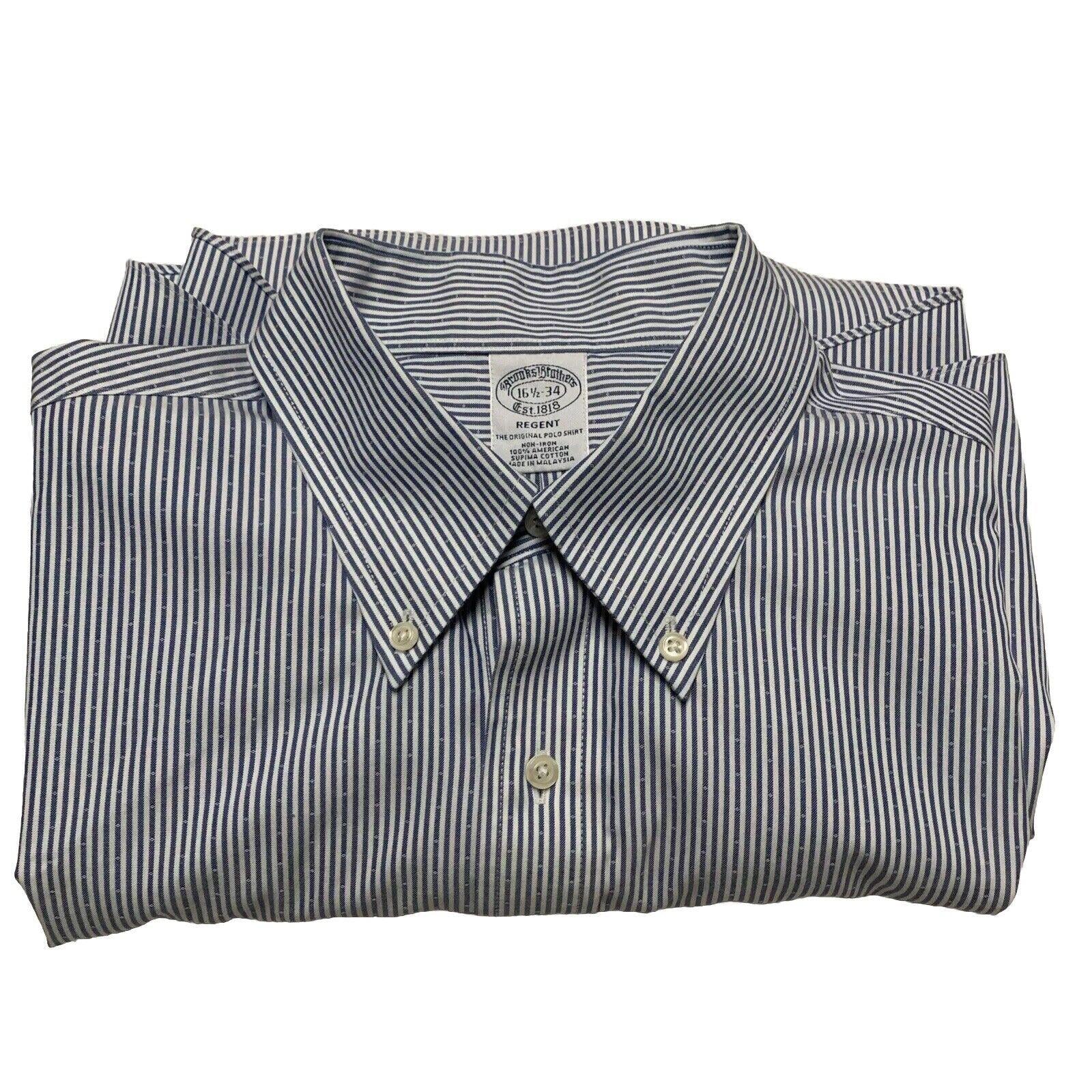 Brooks Brothers Regent Shirt Mens 16 1/2 - 34 Blue Striped Long Sleeve Non-Iron