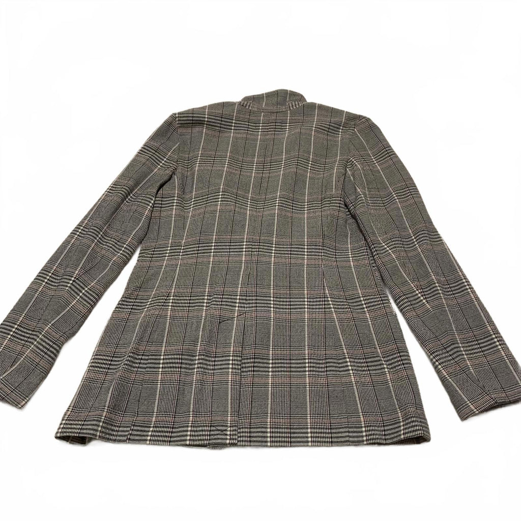 Treasure & Bond Women's Plaid Blazer Jacket XS Black Pink Gray 1-Button Stretch