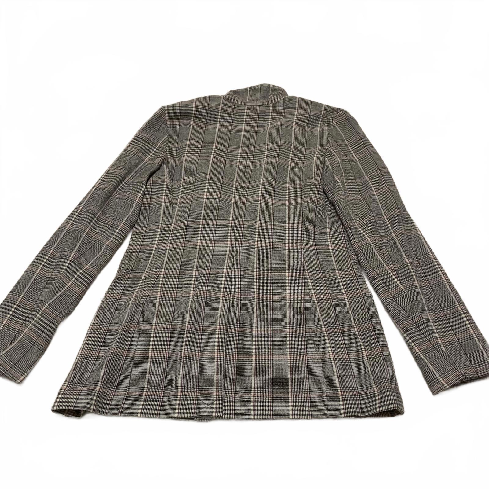 Treasure & Bond Women's Plaid Blazer Jacket XS Black Pink Gray 1-Button Stretch