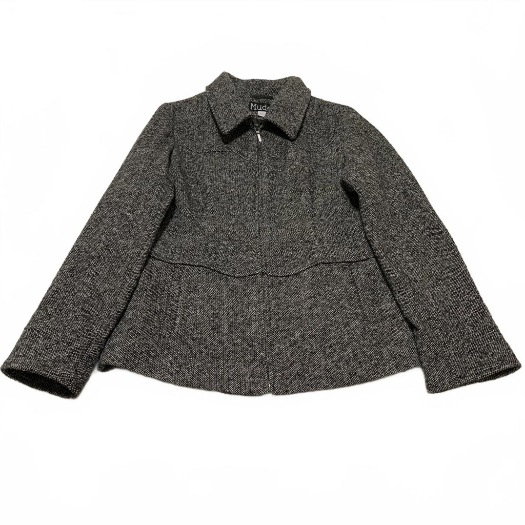 Vintage Mudd Wool Zip Up Coat Gray Size L Made in Ukraine Y2K RN 14981