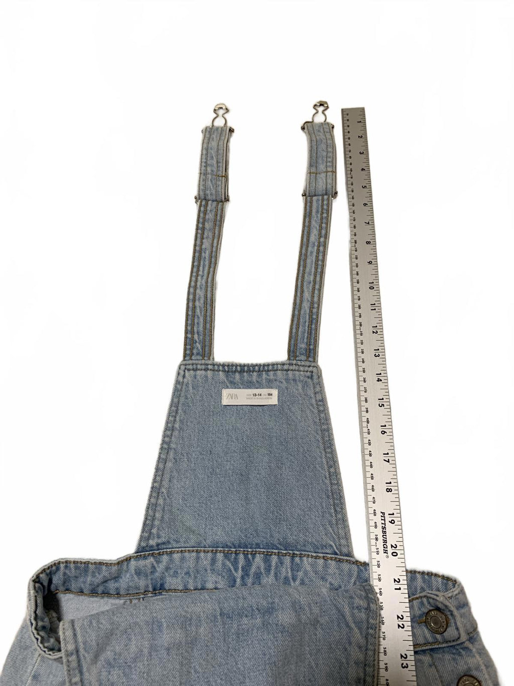 Zara Girls Size 13/14 Light Wash Distressed Denim Overall Skirt Frayed Hem