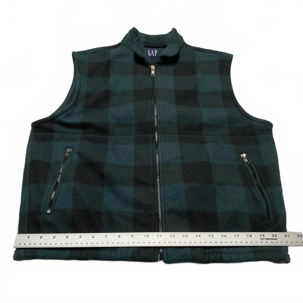 GAP Men's Size Large Buffalo Plaid Green Black Checkered Fleece Vest