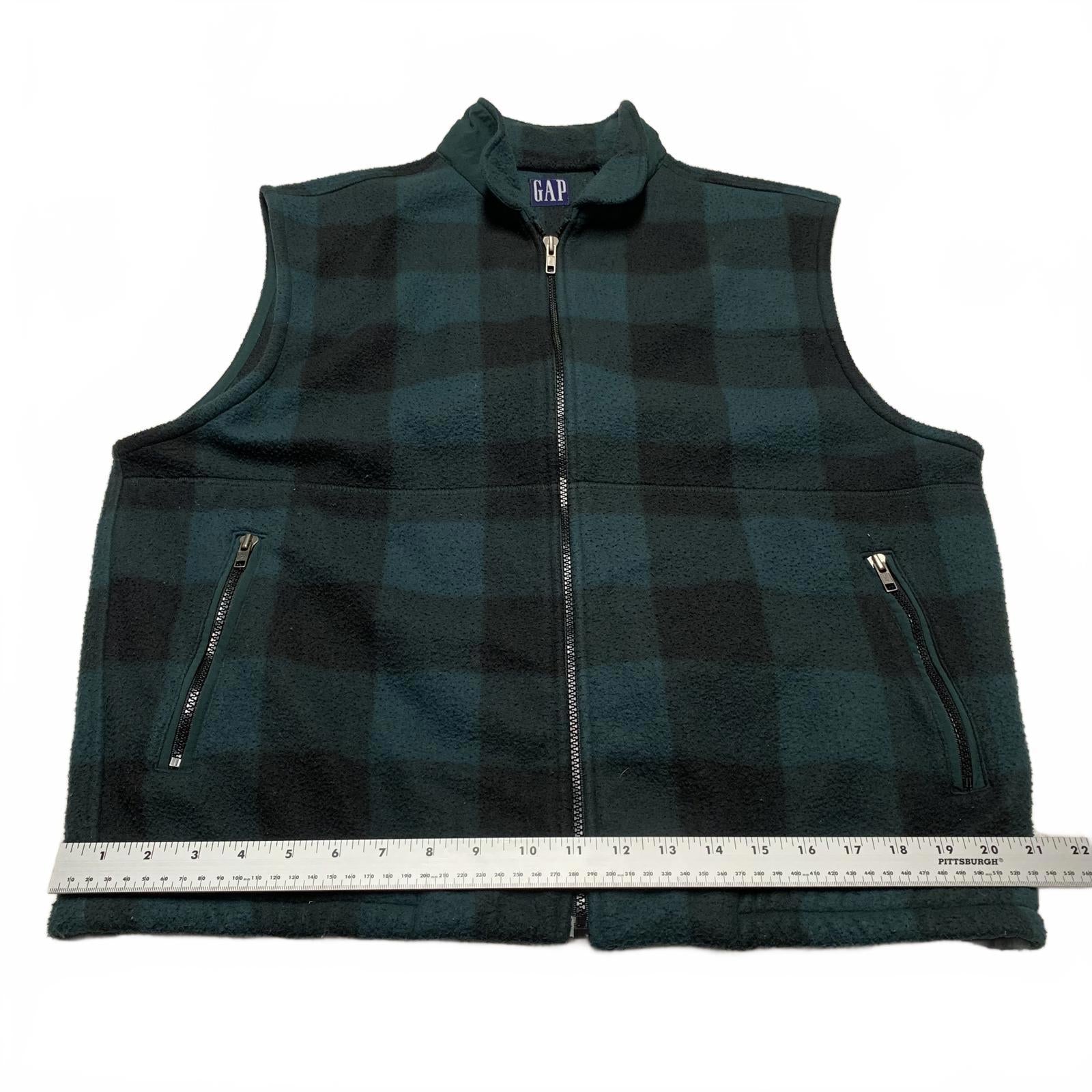 GAP Men's Size Large Buffalo Plaid Green Black Checkered Fleece Vest