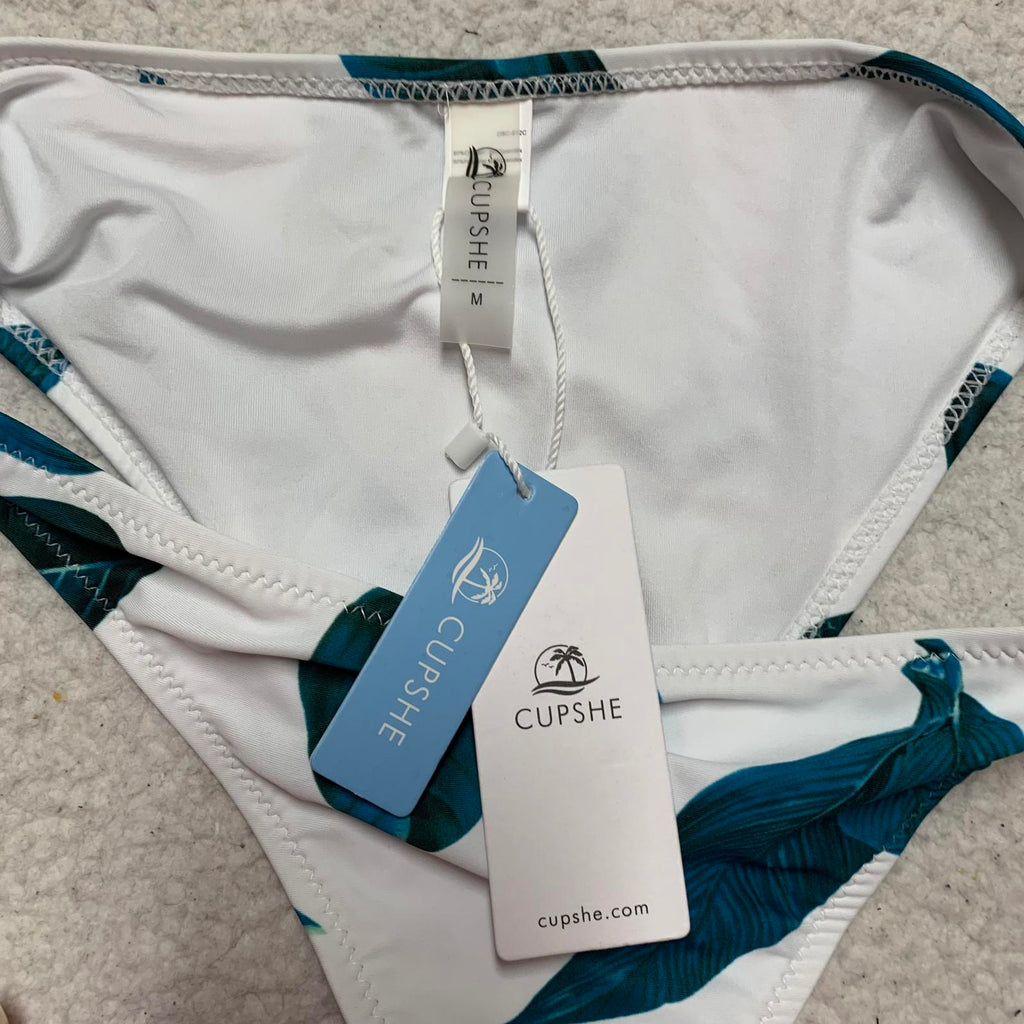 Cupshe Women's Size M  Bikini Bottoms with Blue Leaf Print