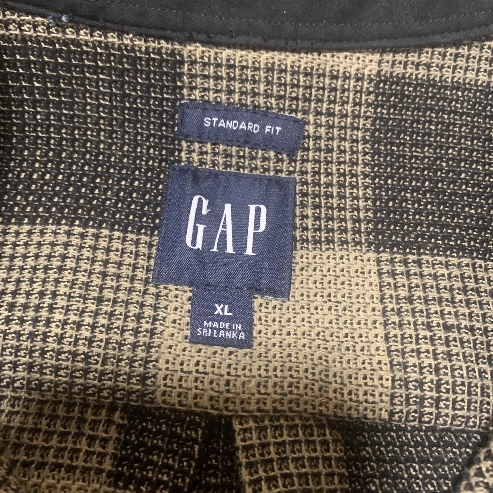 GAP Men's Size XL Tall Olive Black Buffalo Plaid Standard Fit Button-Up Shirt