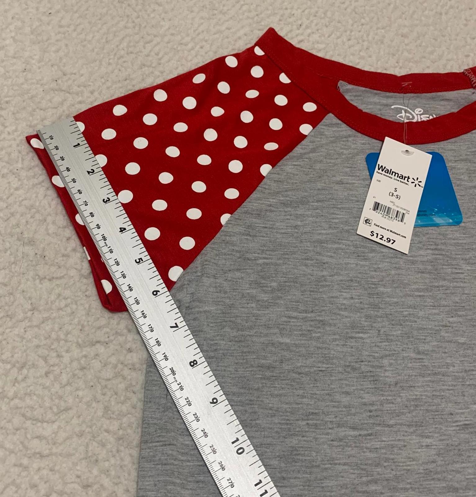 Disney Minnie Mouse Girls' Size Small 3-5 Red Grey T Shirt Polka Dot Sleeves