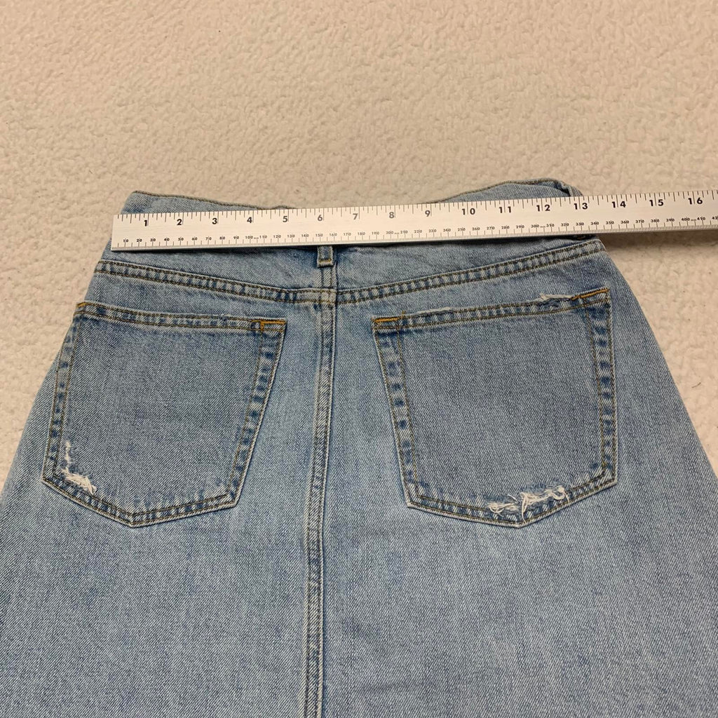 Zara Women's Size M Blue Distressed light wash Denim Skirt Pearl Bead Details
