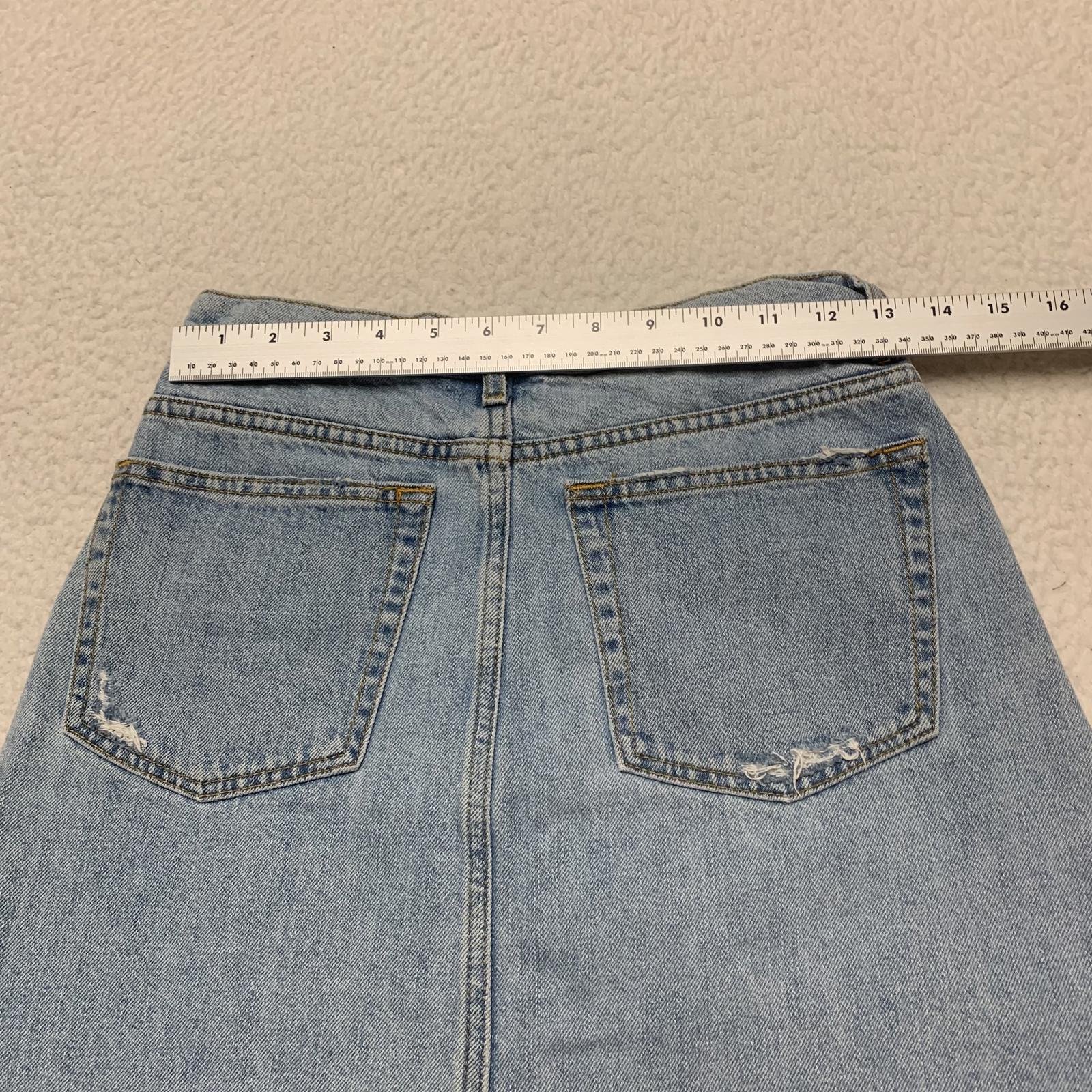 Zara Women's Size M Blue Distressed light wash Denim Skirt Pearl Bead Details